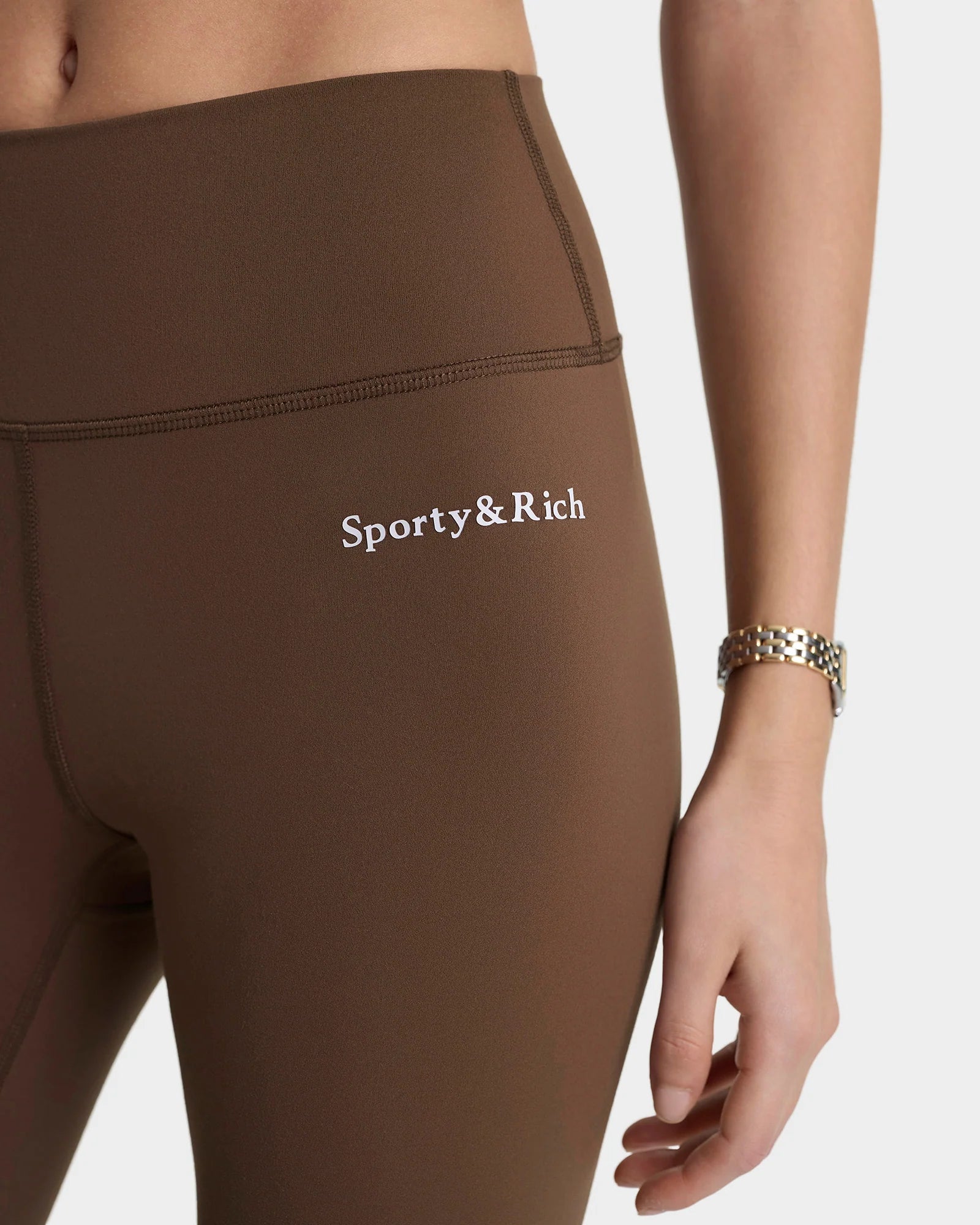SERIF LOGO LEGGING - SAND/WHITE