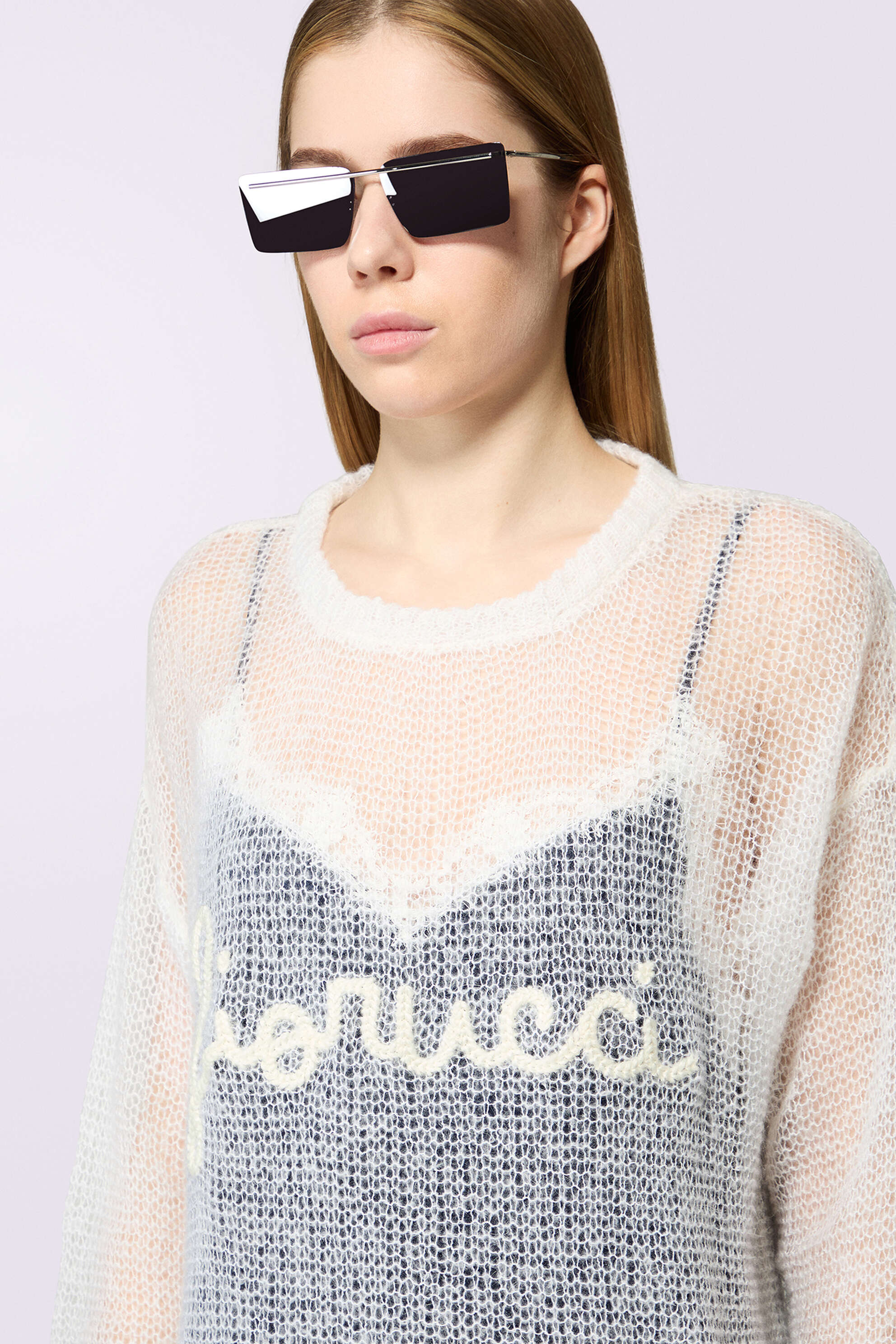 SHEER CURSIVE LOGO MOHAIR SWEATER