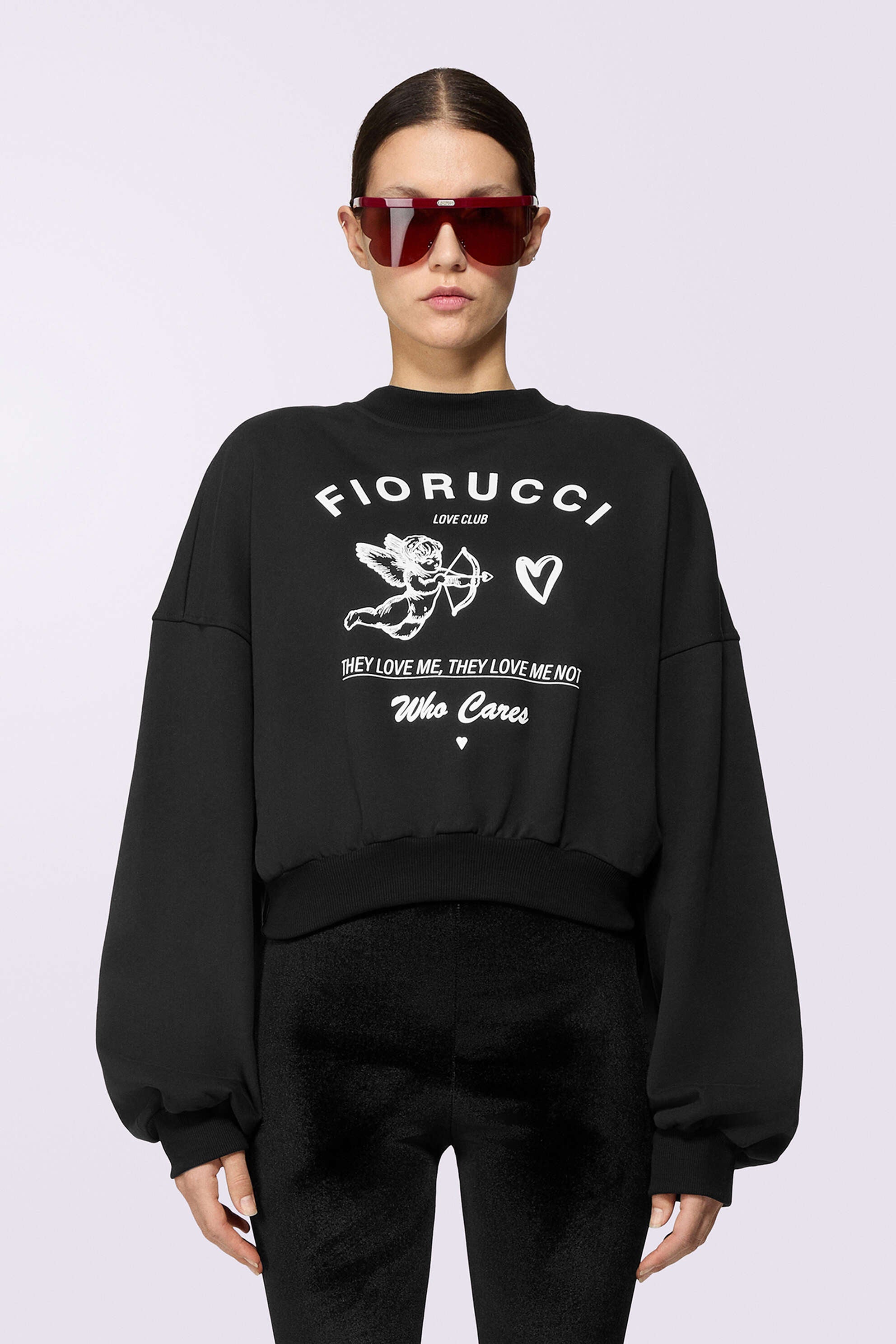 BLACK CUPID LOVE CLUB CROPPED SWEATSHIRT