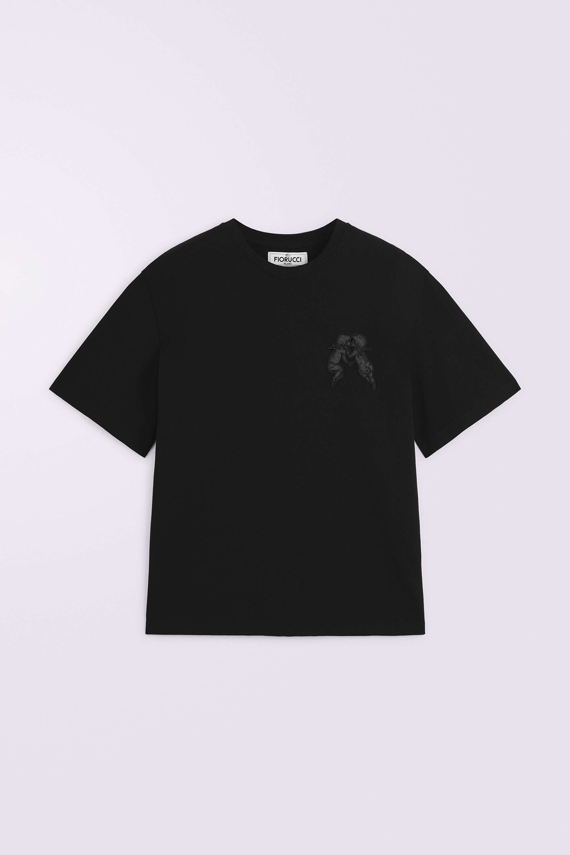 WOMENS BLACK KISSING ANGELS PATCH BOXY FIT T-SHIRT