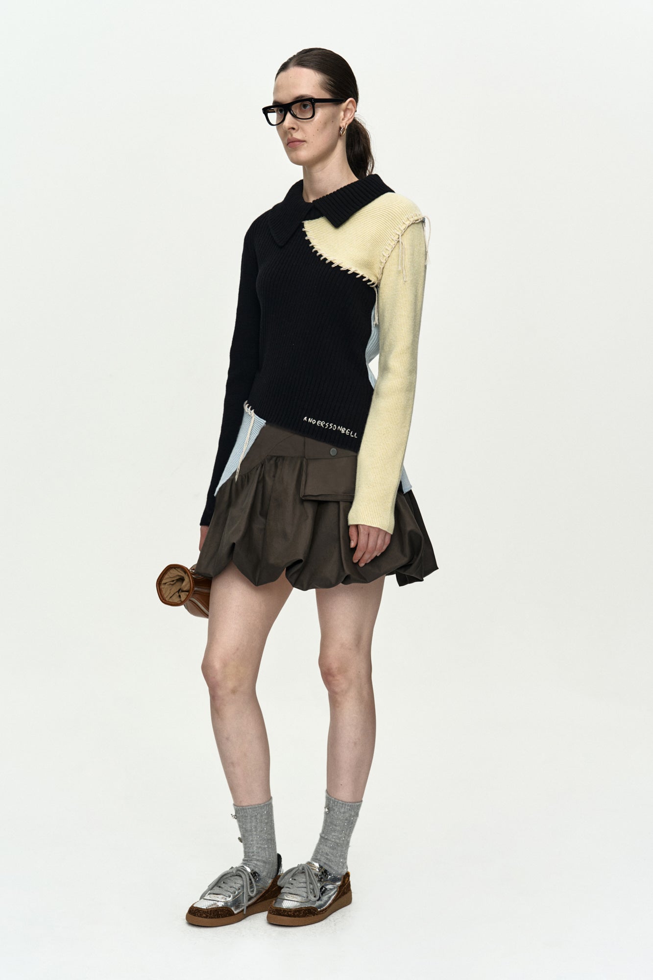 ASYMMETRIC PANEL COLLAR SWEATER