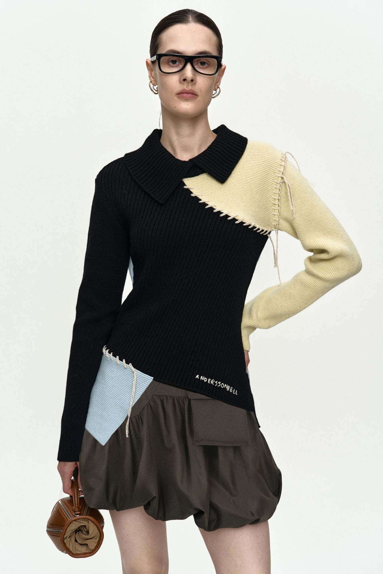 ASYMMETRIC PANEL COLLAR SWEATER