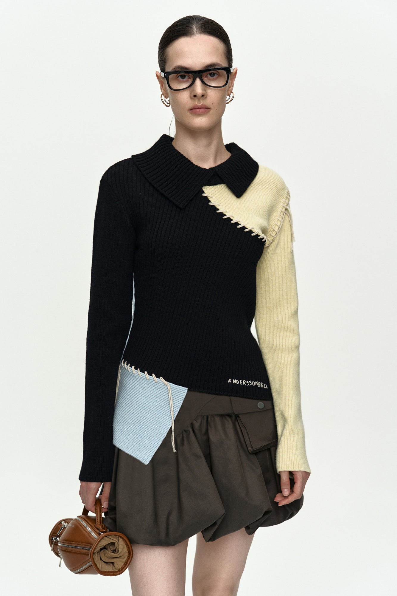 ASYMMETRIC PANEL COLLAR SWEATER