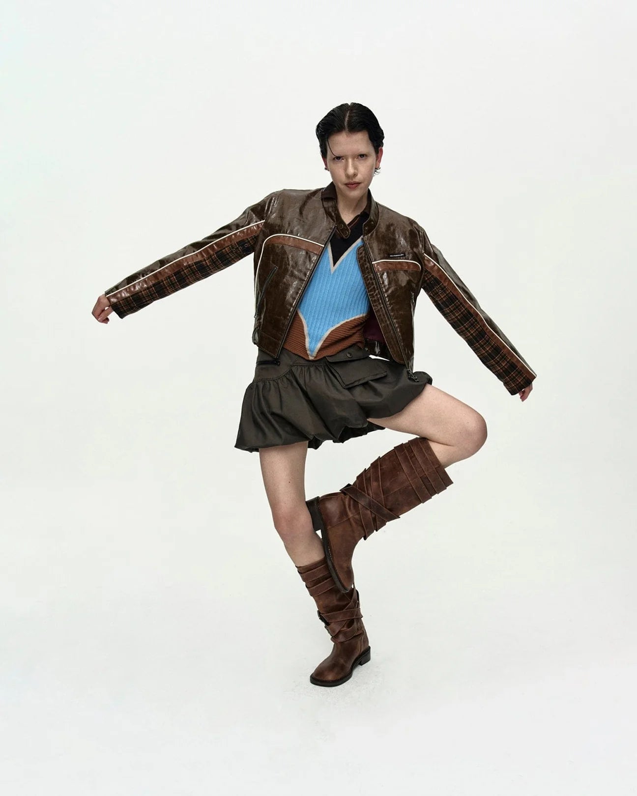 26 CIRCUIT TRACK FAUX-LEATHER JACKET IN BROWN