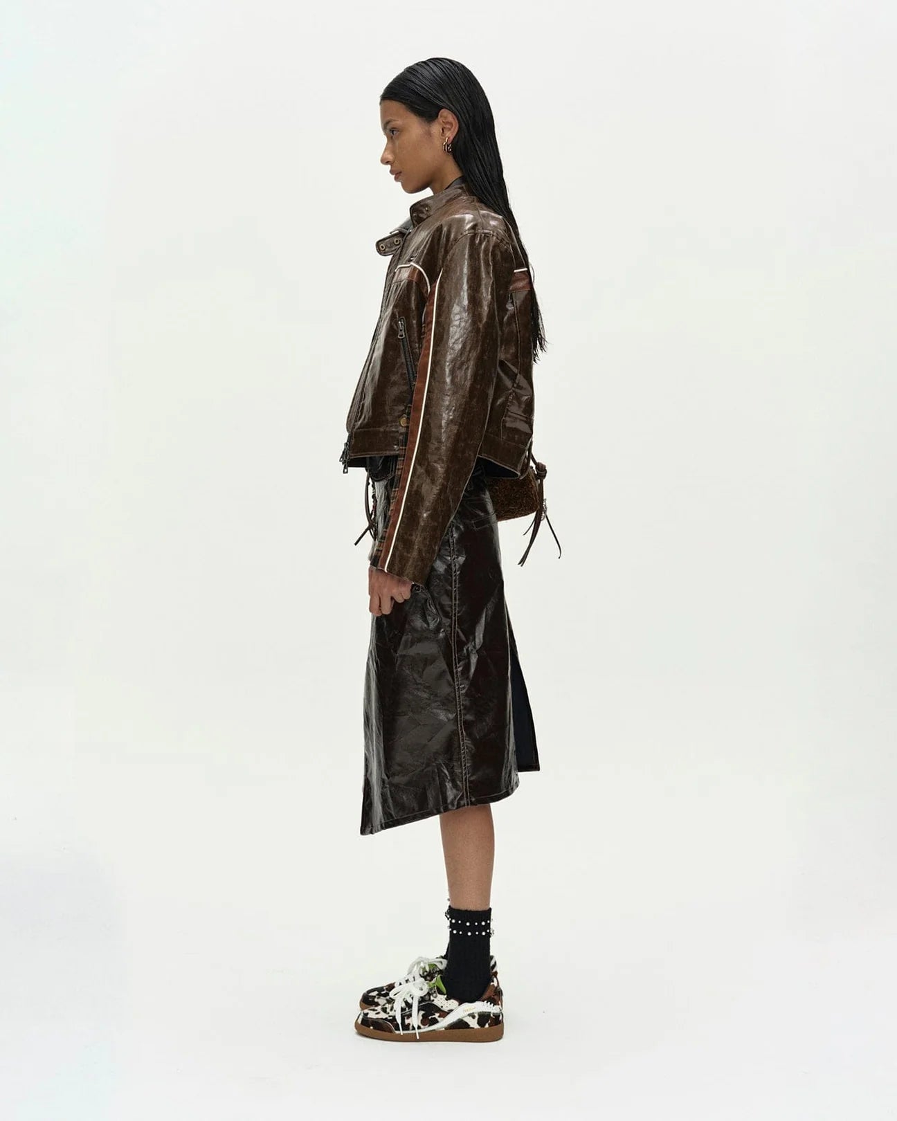 26 CIRCUIT TRACK FAUX-LEATHER JACKET IN BROWN