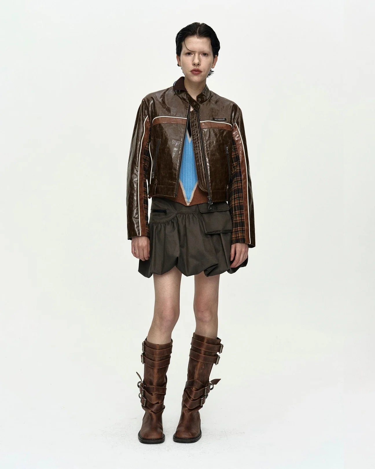 26 CIRCUIT TRACK FAUX-LEATHER JACKET IN BROWN