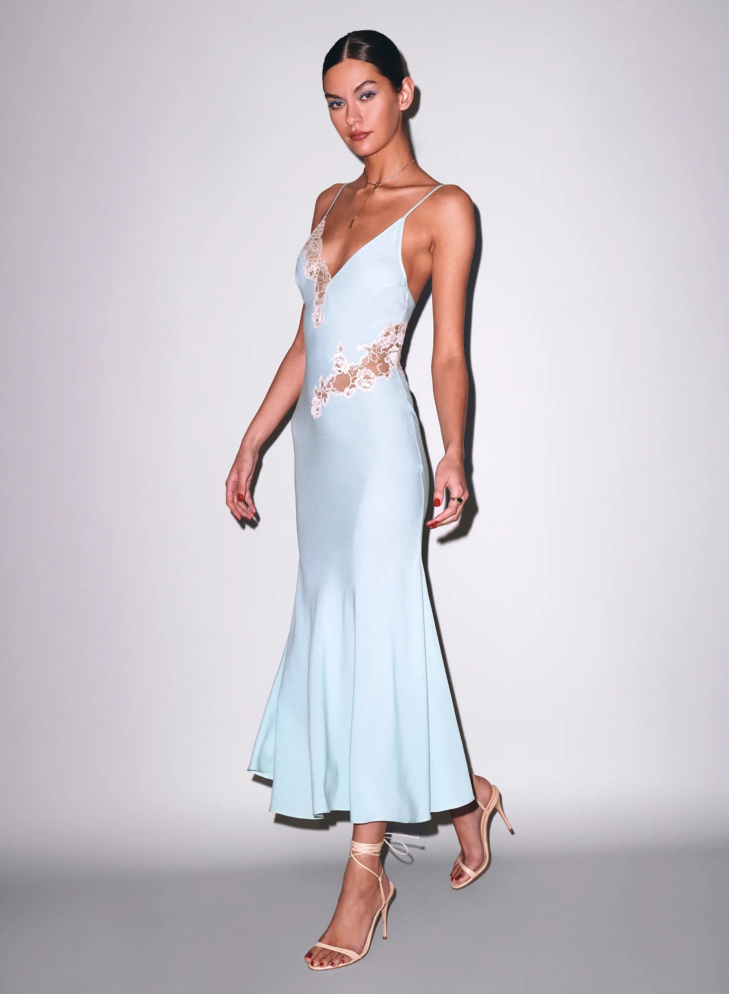JULIET LACE LONG DRESS IN FROSTED MINT