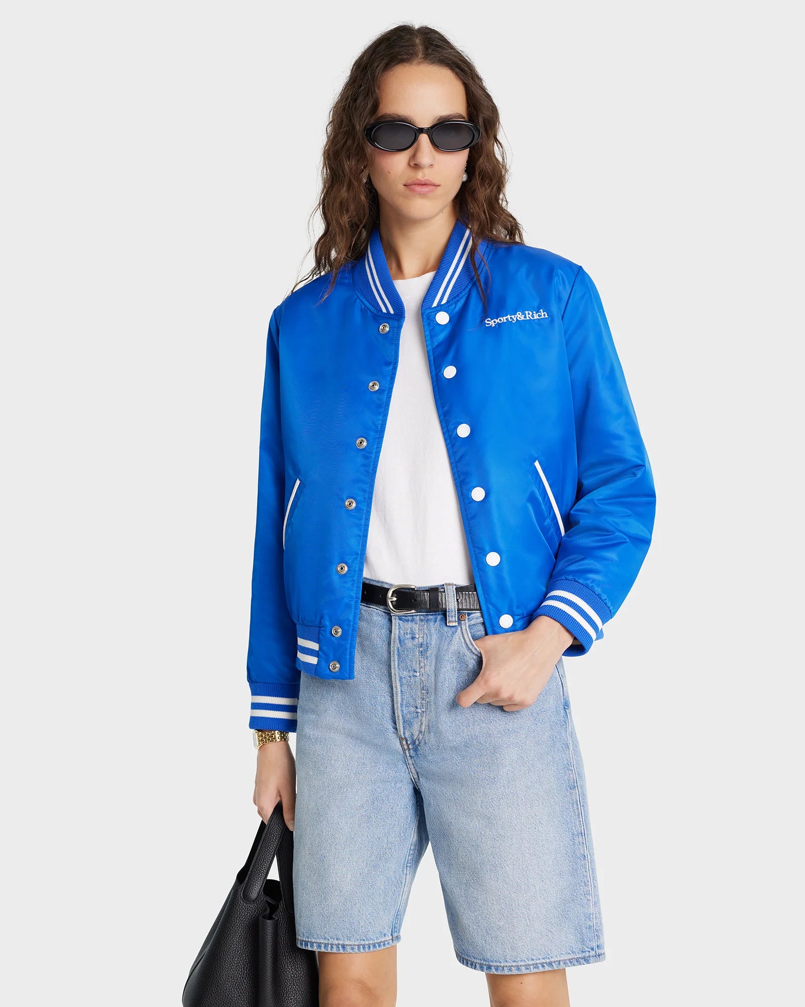 WELLNESS CLUB EMBROIDERED VARSITY JACKET  IMPERIAL BLUE/ WHITE