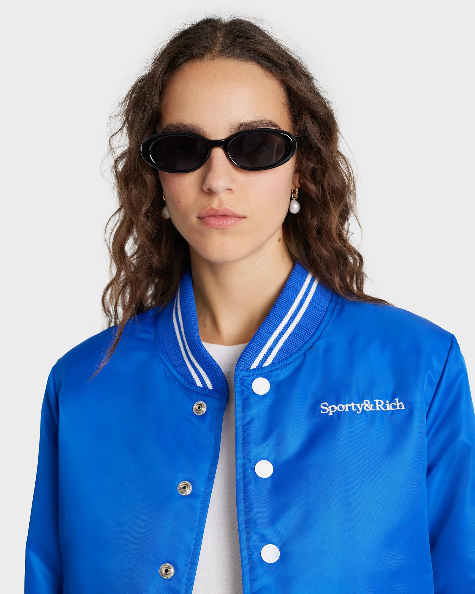 WELLNESS CLUB EMBROIDERED VARSITY JACKET  IMPERIAL BLUE/ WHITE