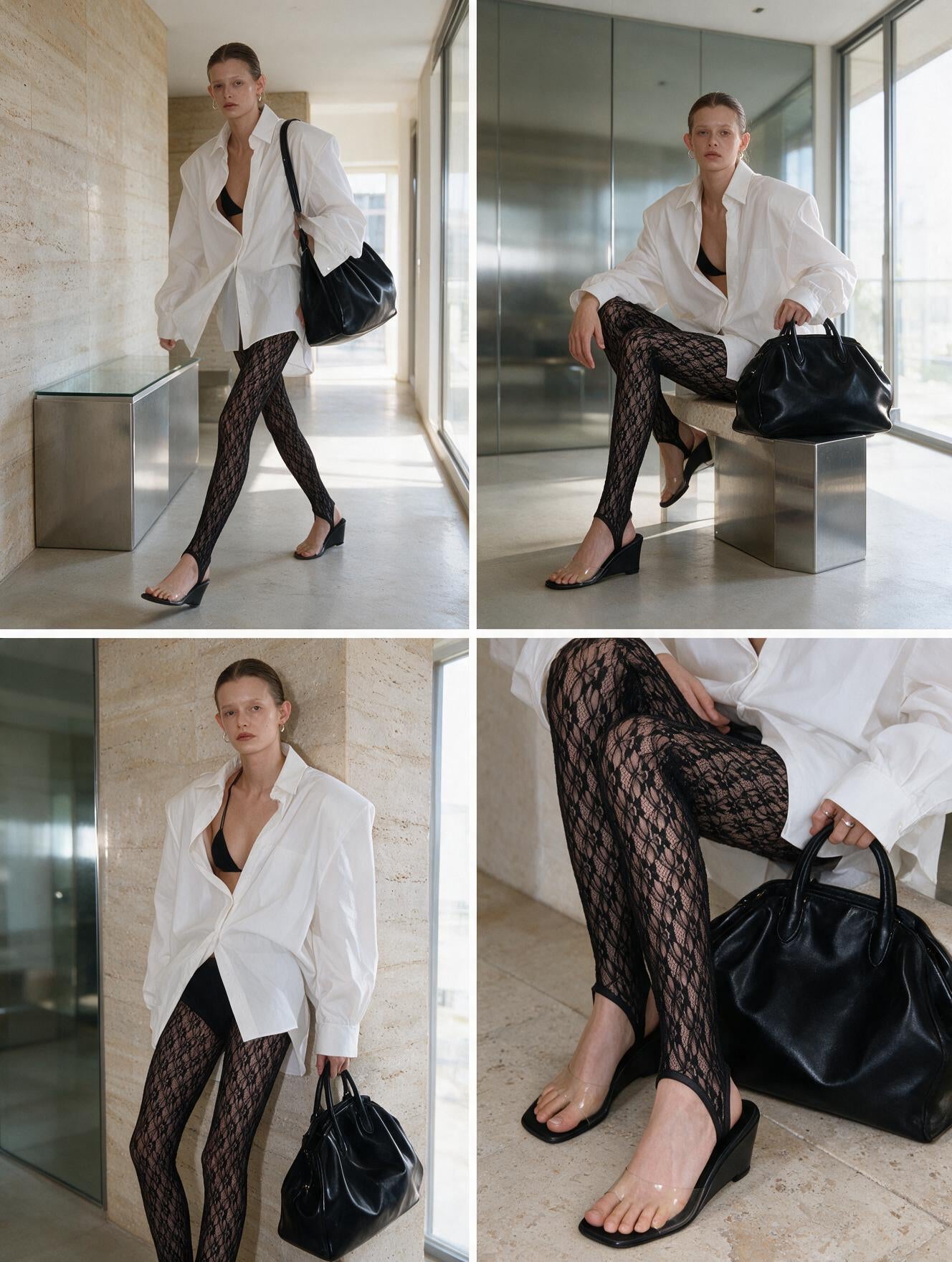 LACE STIRRUP LEGGING IN BLACK