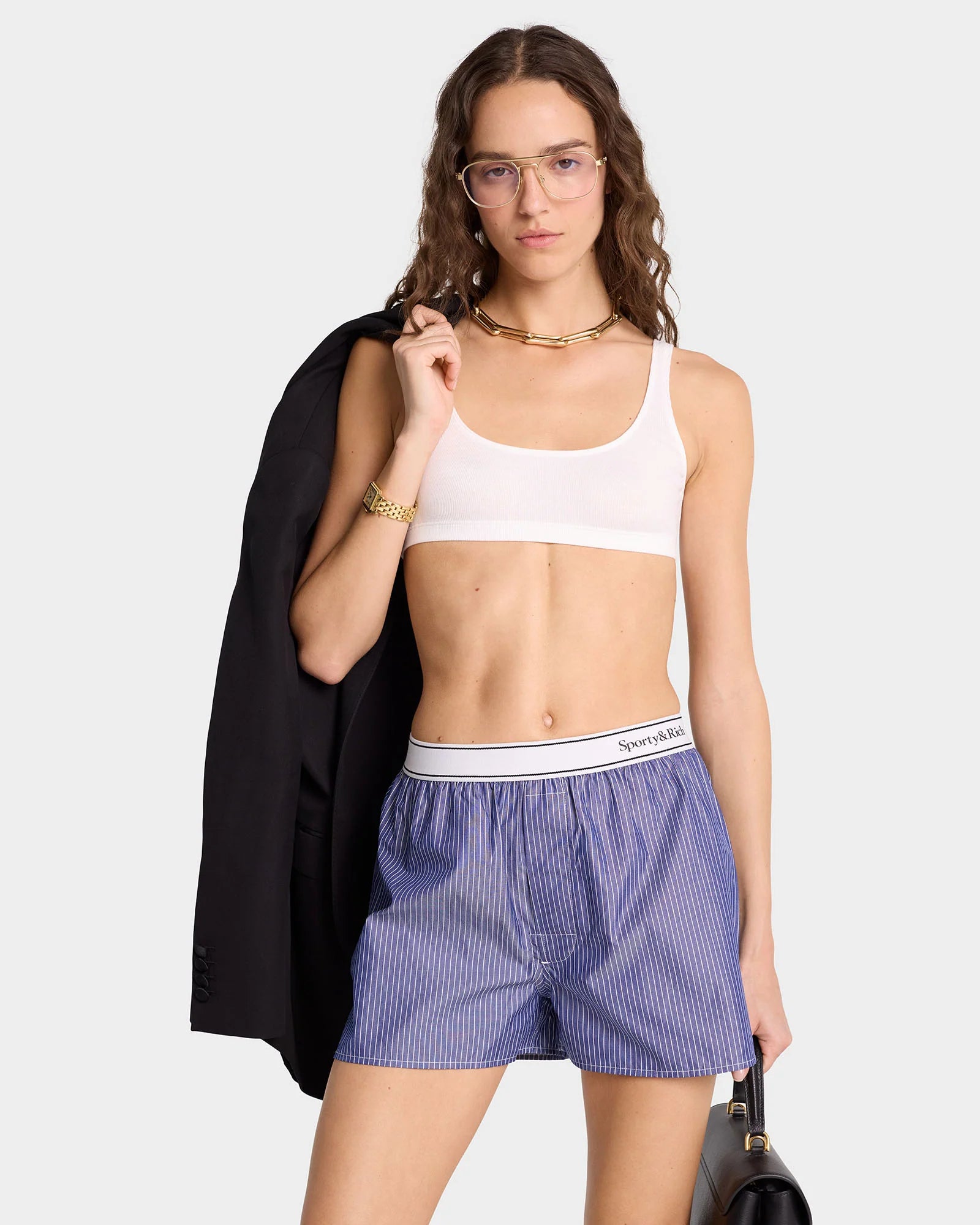 SERIF LOGO BOXER  NAVY/WHITE THIN STRIPE