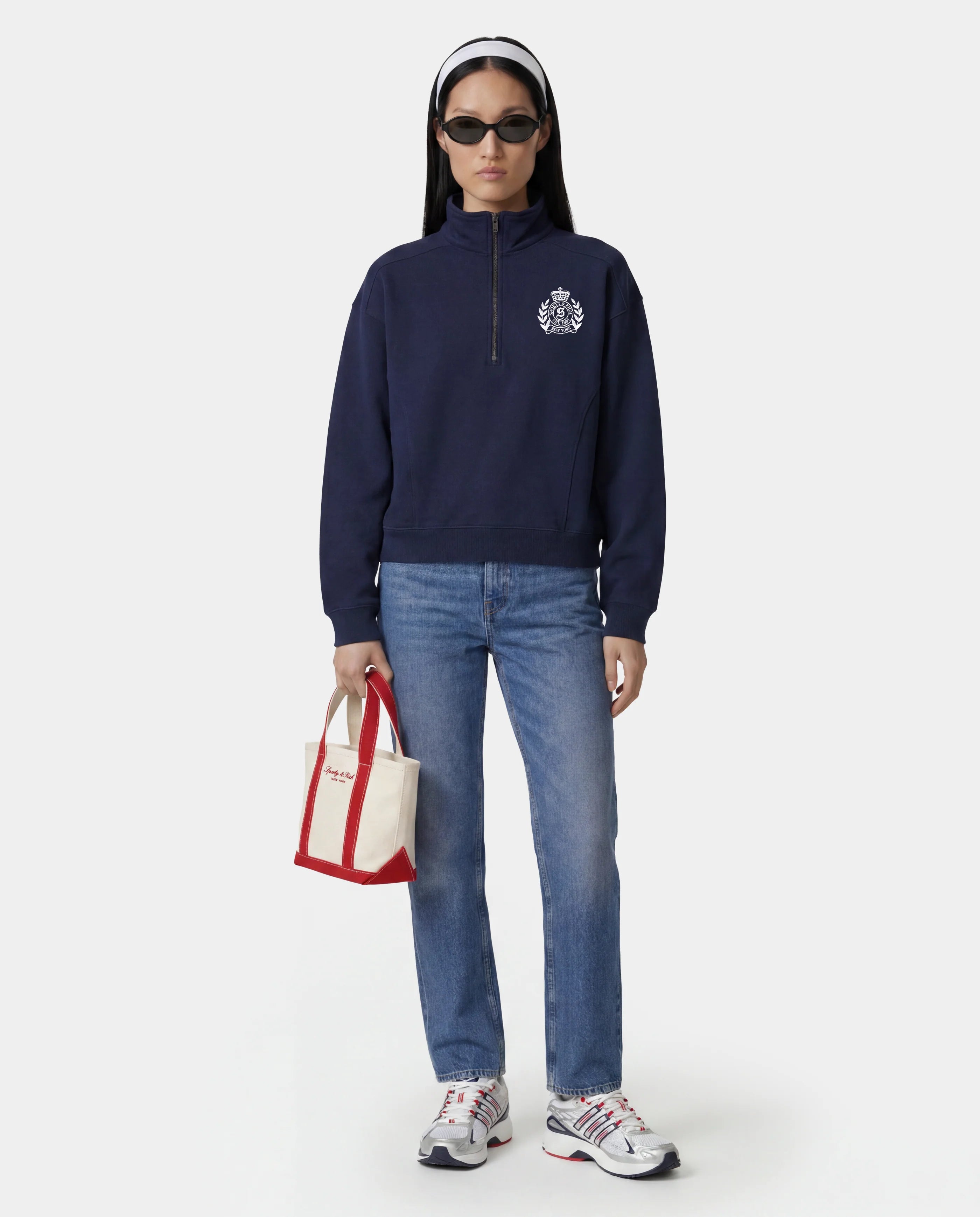 NY CREST EMBROIDERED QUARTER ZIP -NAVY