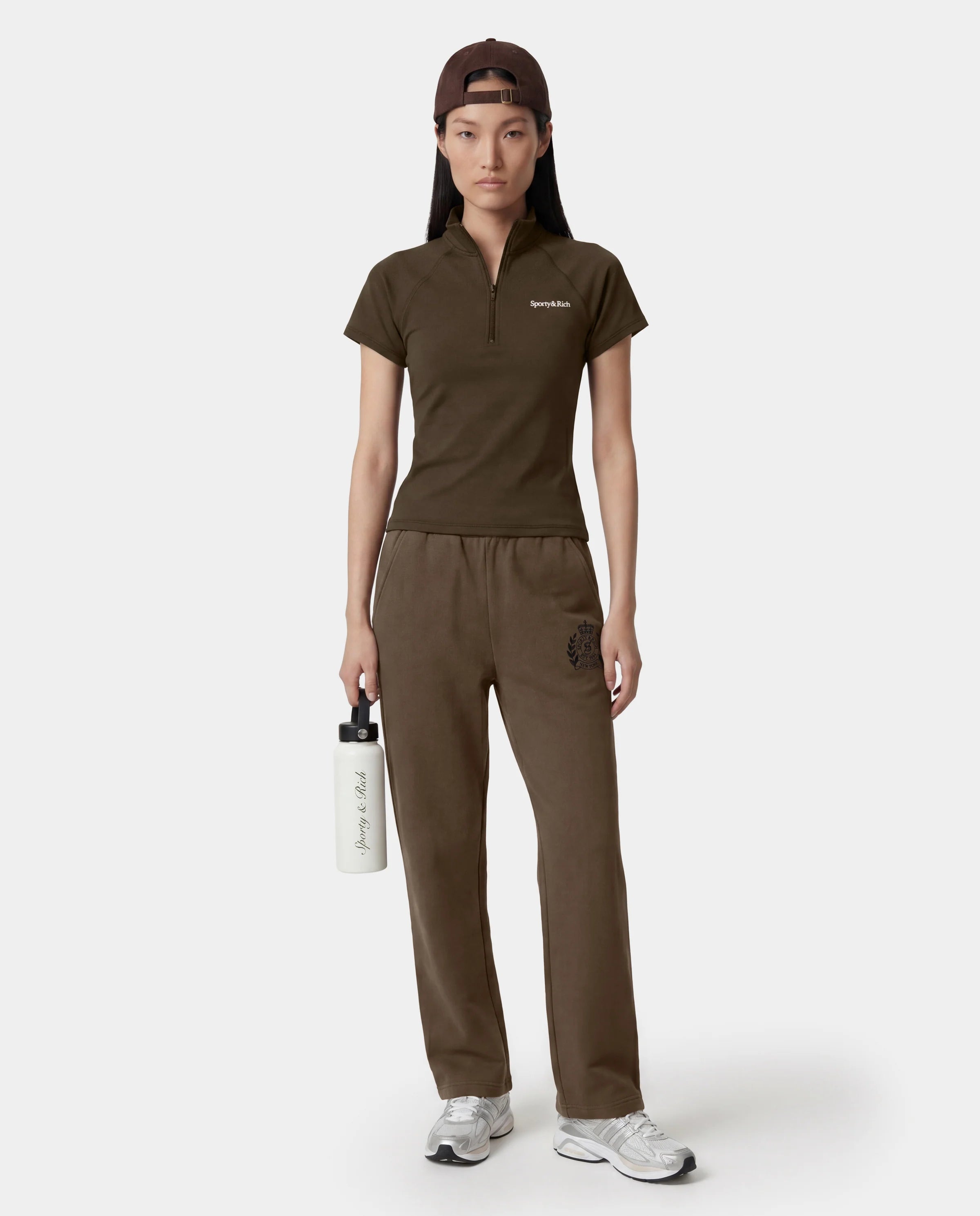 NY CREST EMBROIDERED WIDE SWEATPANTS SAND