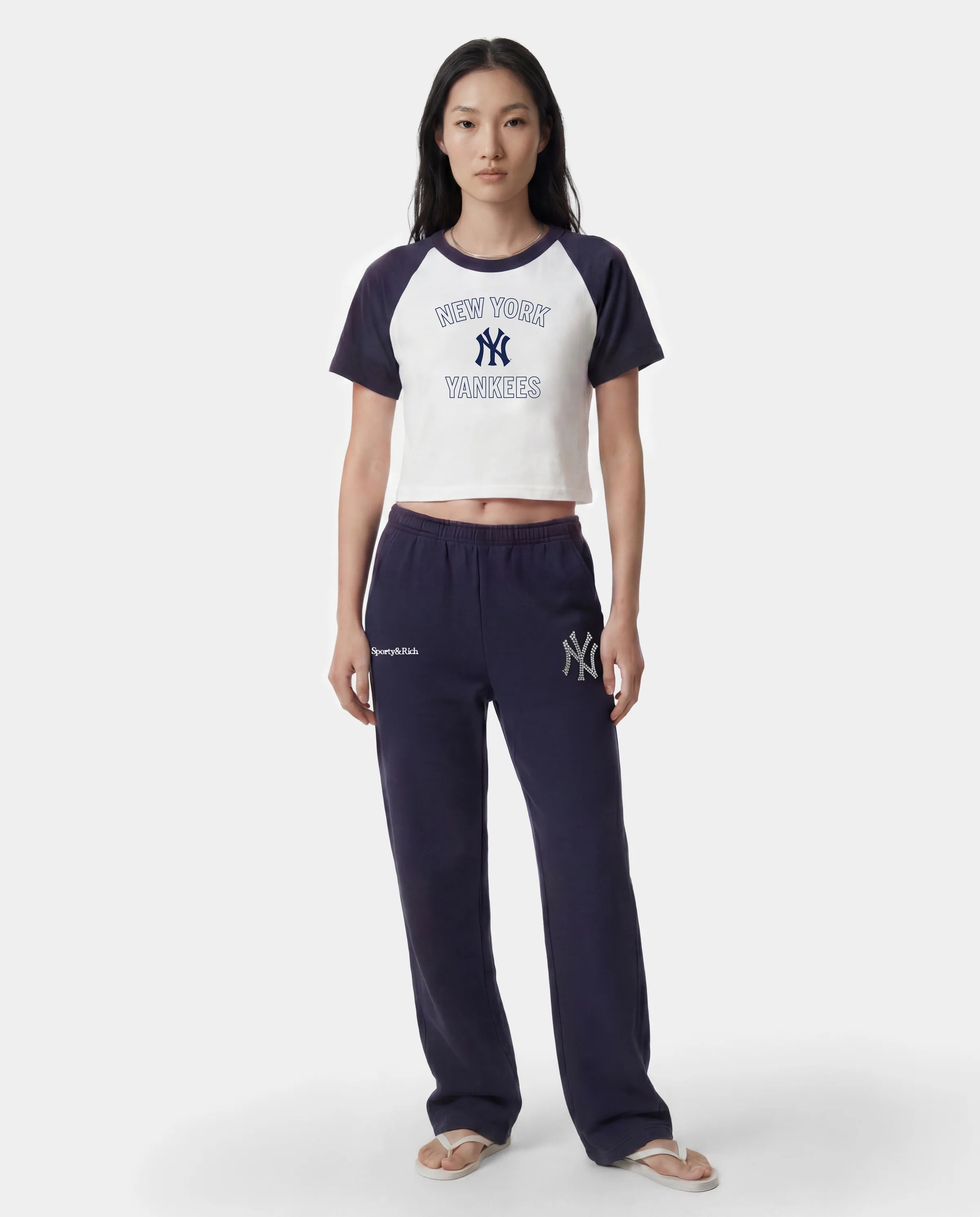 YANKEES KRYSTAL WIDE SWEATPANT IN DARK NAVY/WHITE