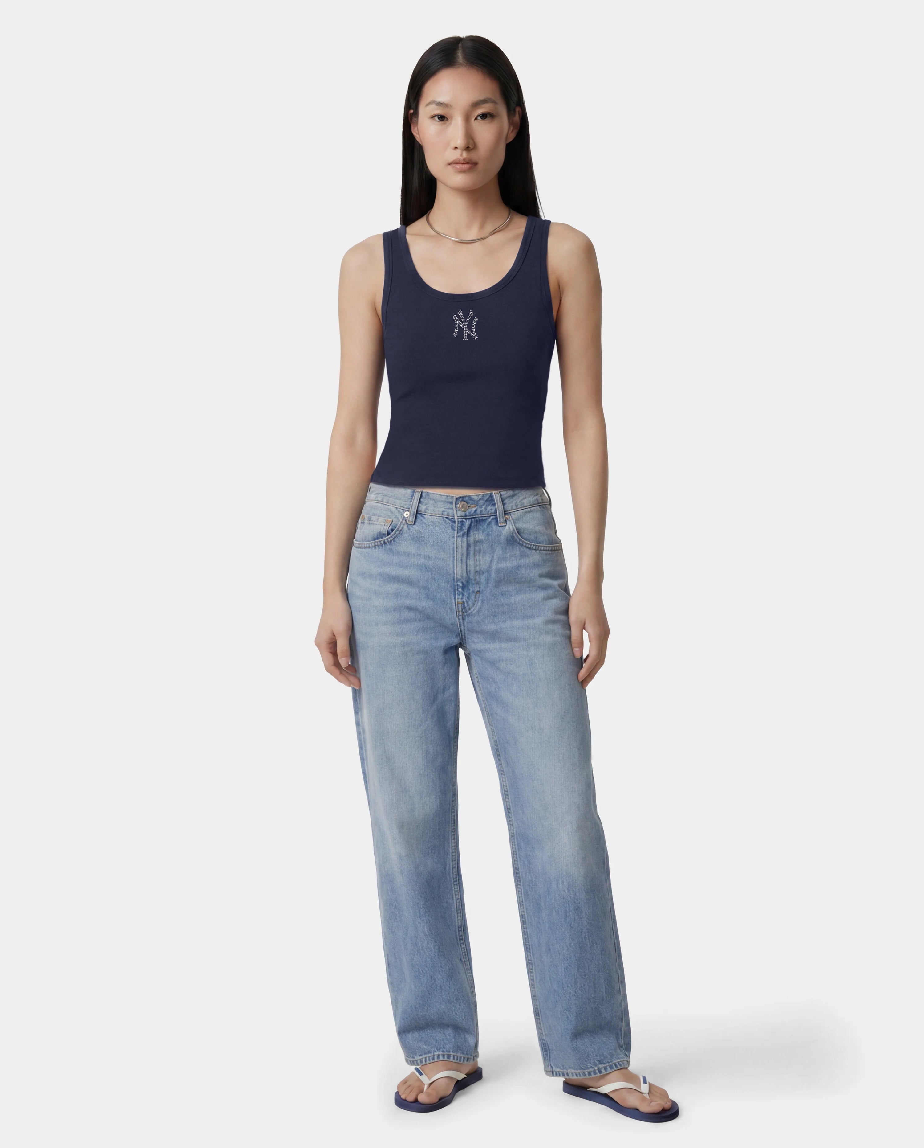 YANKEES KRYSTAL CROPPED TANK IN DARK NAVY