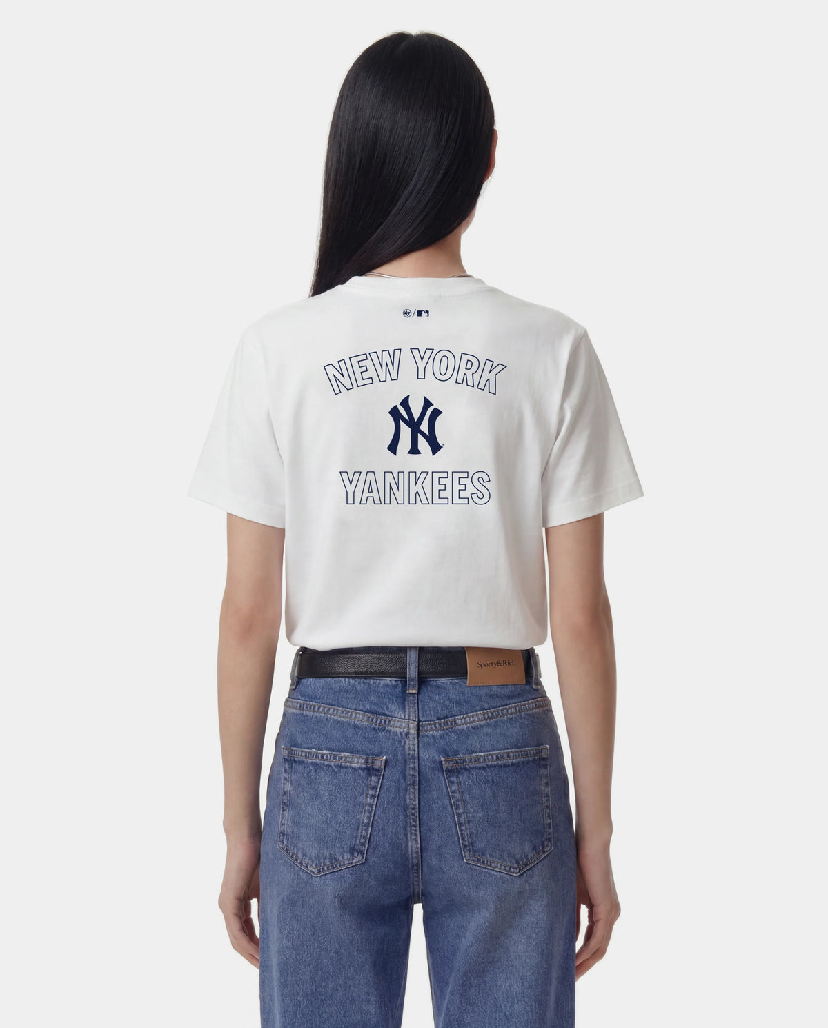 YANKEES ARCH T-SHIRT IN WHITE/DARK NAVY