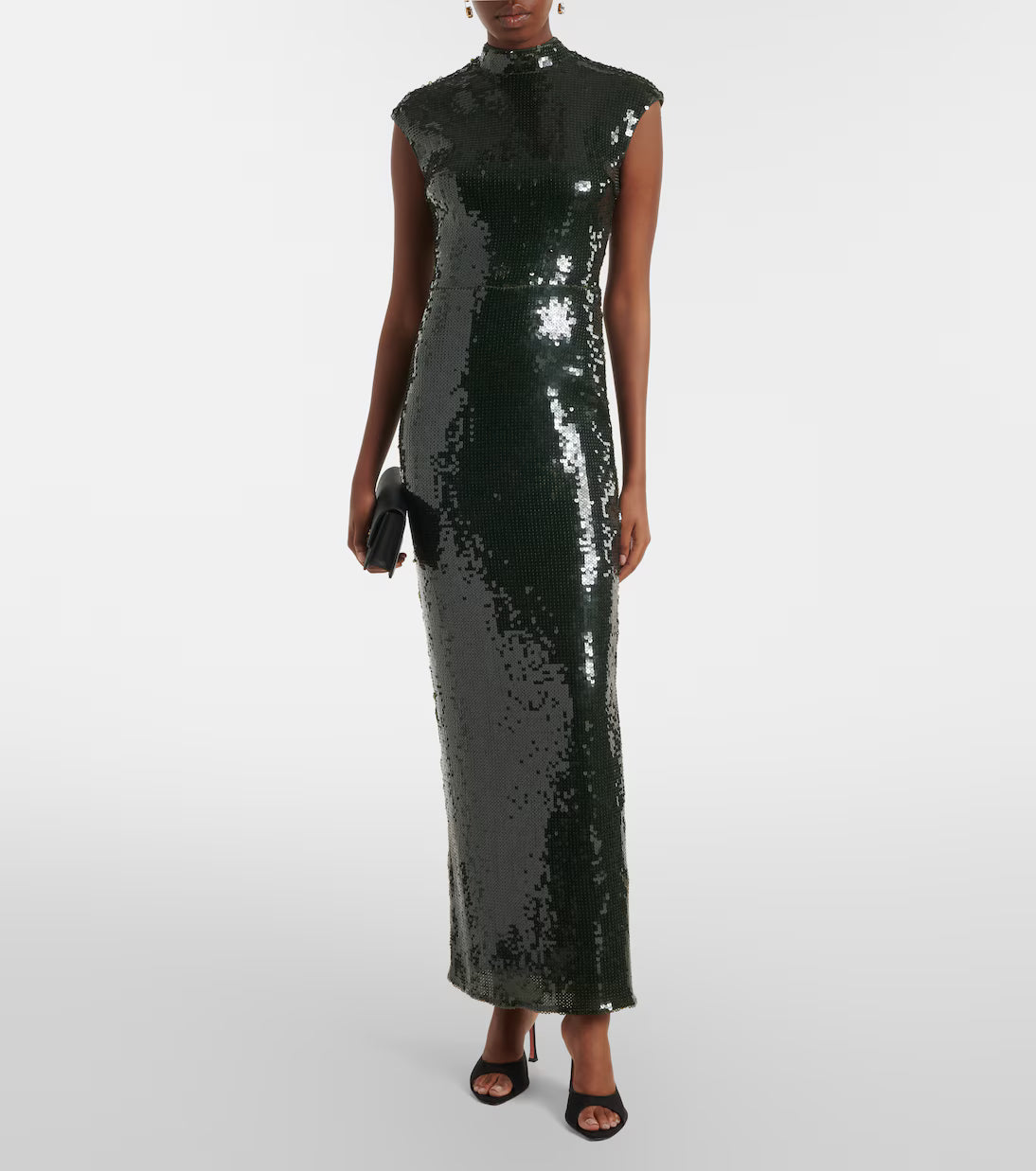 SEQUINS MAXI TRAIN DRESS BLACK OLIVE