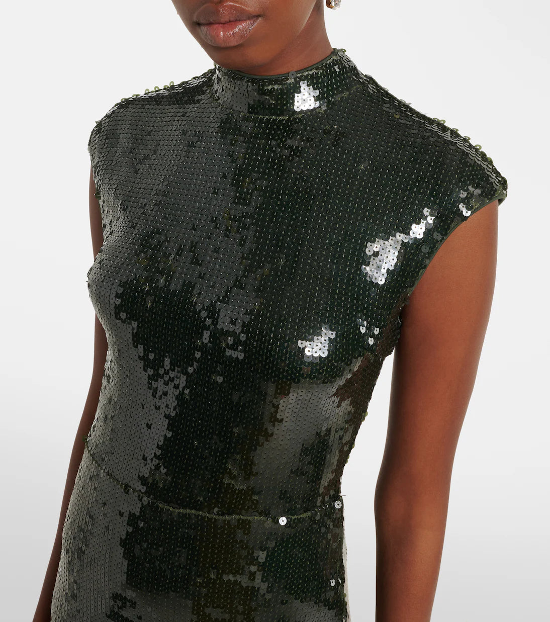 SEQUINS MAXI TRAIN DRESS BLACK OLIVE
