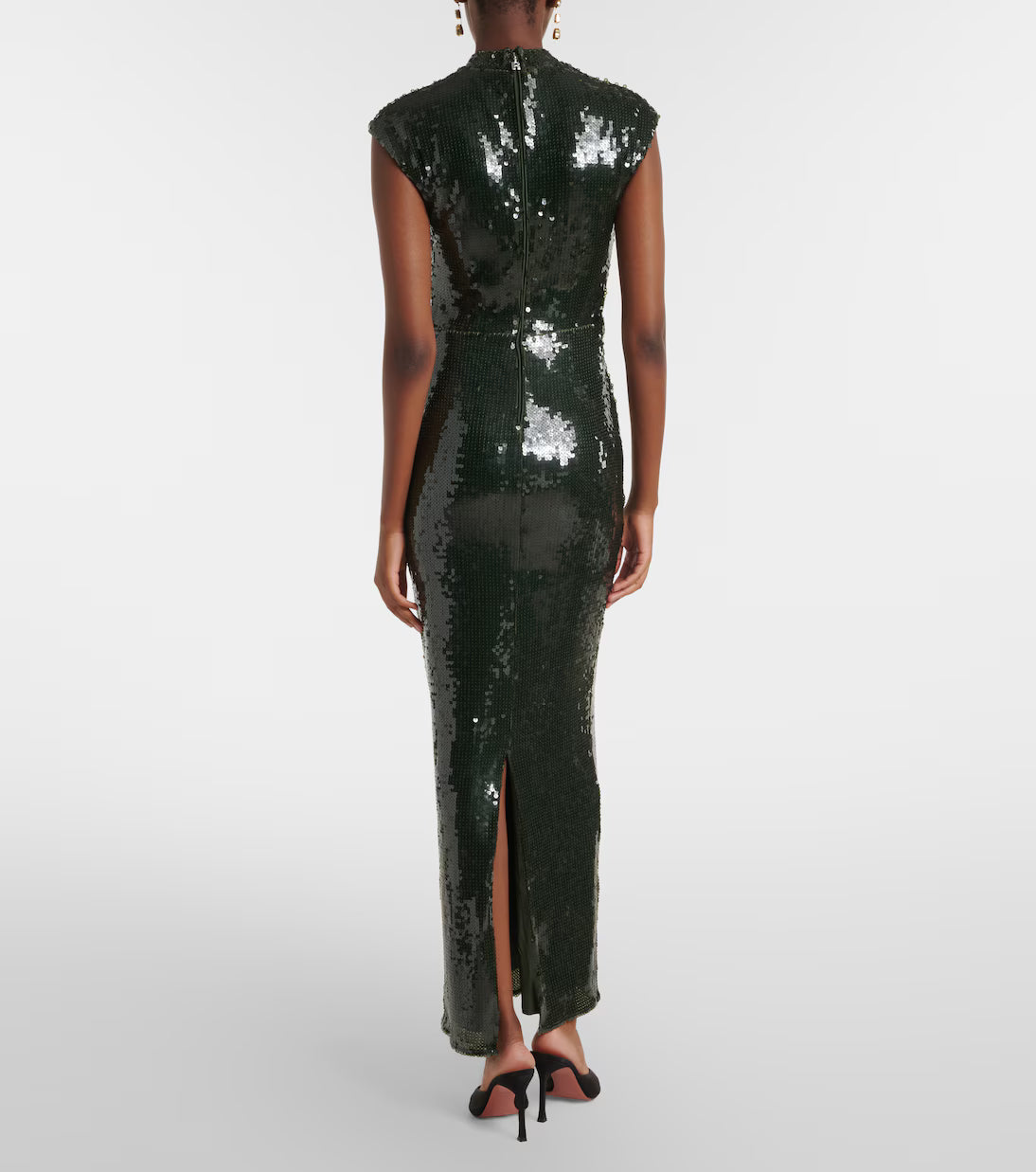SEQUINS MAXI TRAIN DRESS BLACK OLIVE