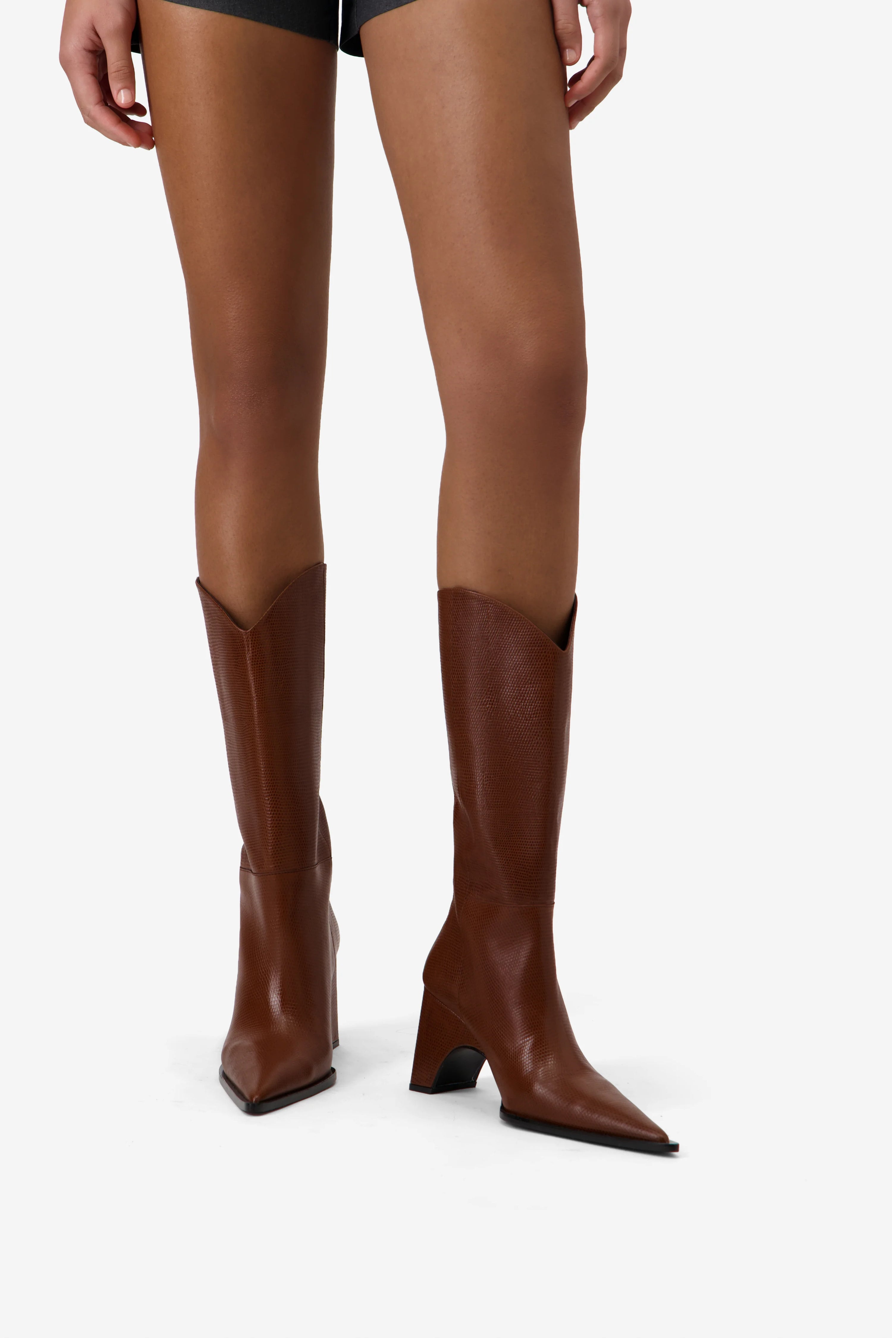 LIZARD PRINT COWBOY BRIDGE BOOT BROWN
