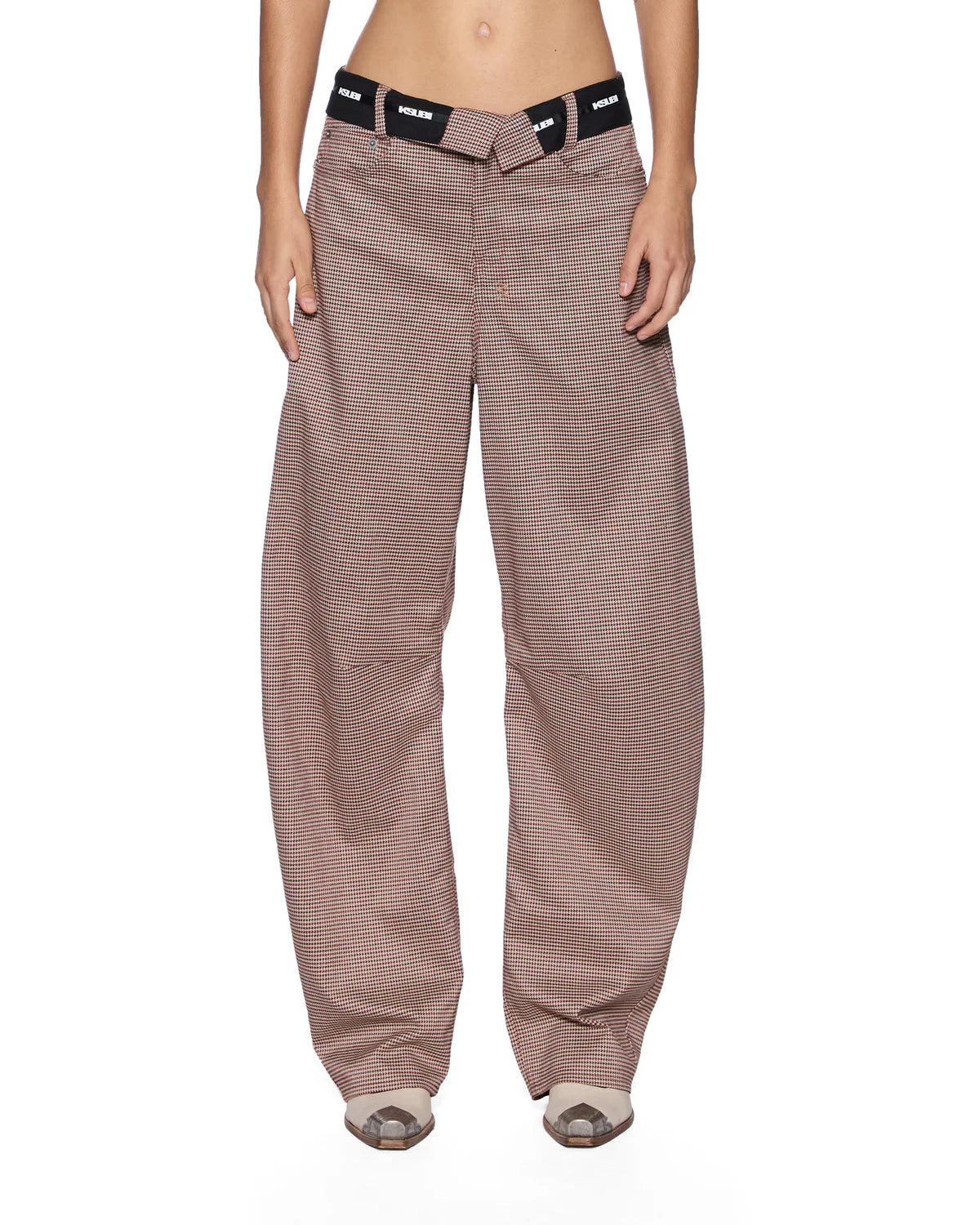 BARREL TROUSERS FLIP HOUNDSTOOTH