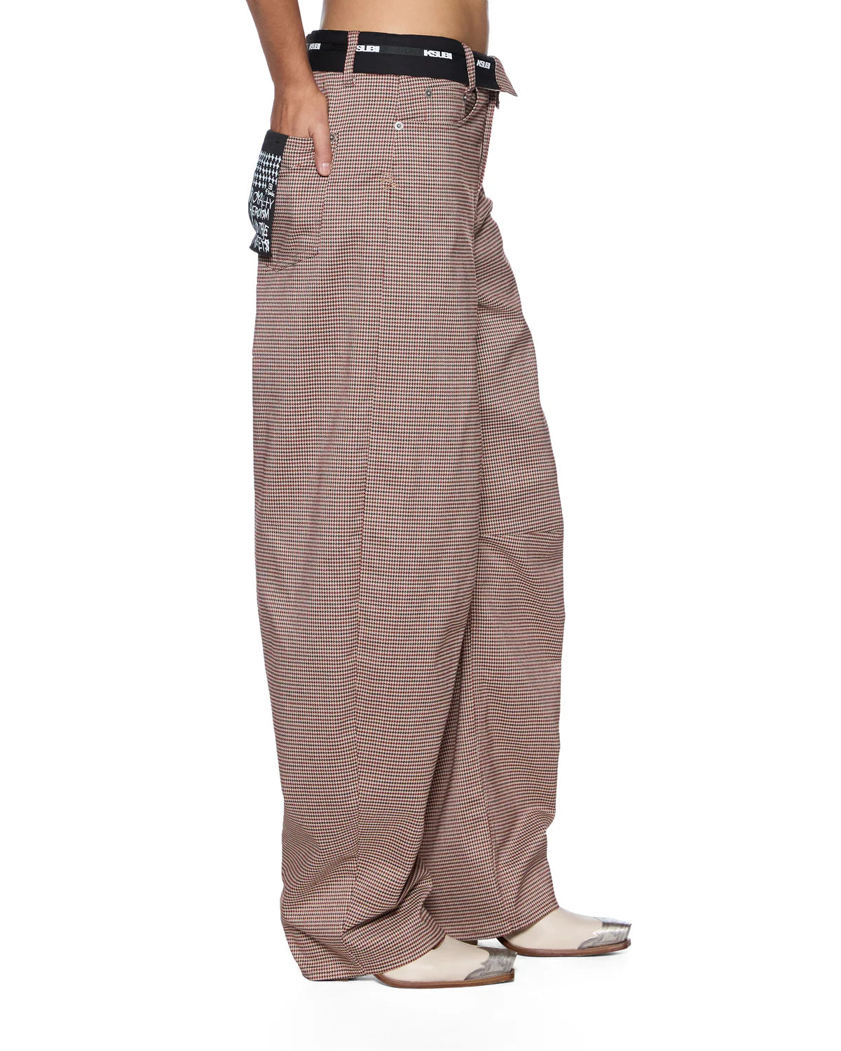 BARREL TROUSERS FLIP HOUNDSTOOTH