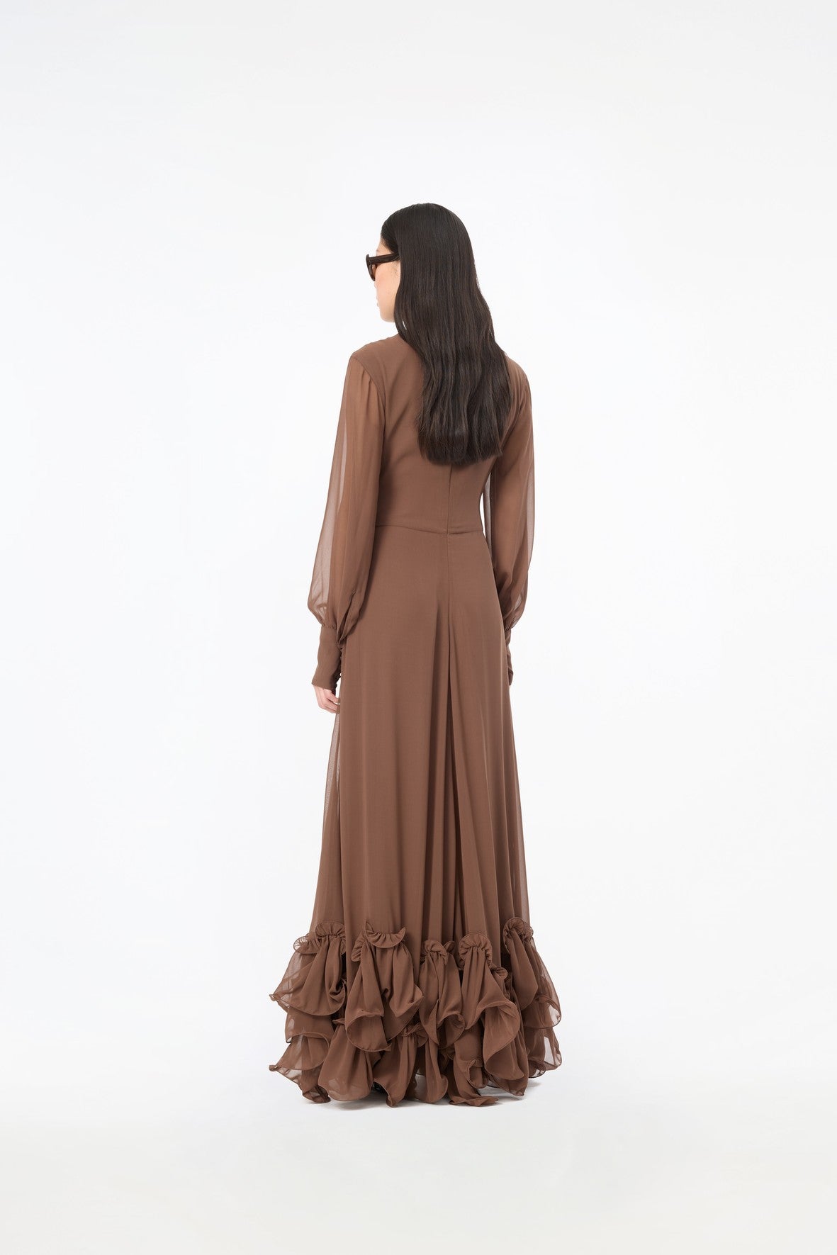 RUFFLE MAXI DRESS CHESTNUT