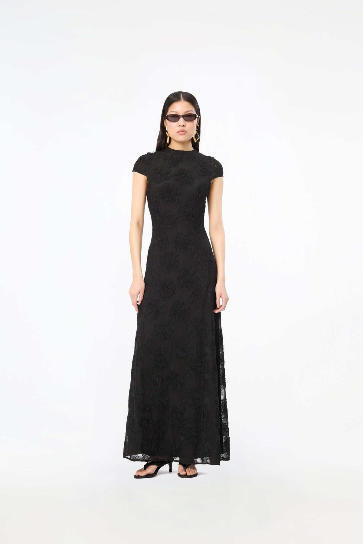FLOWER MESH MAXI DRESS BLACK
