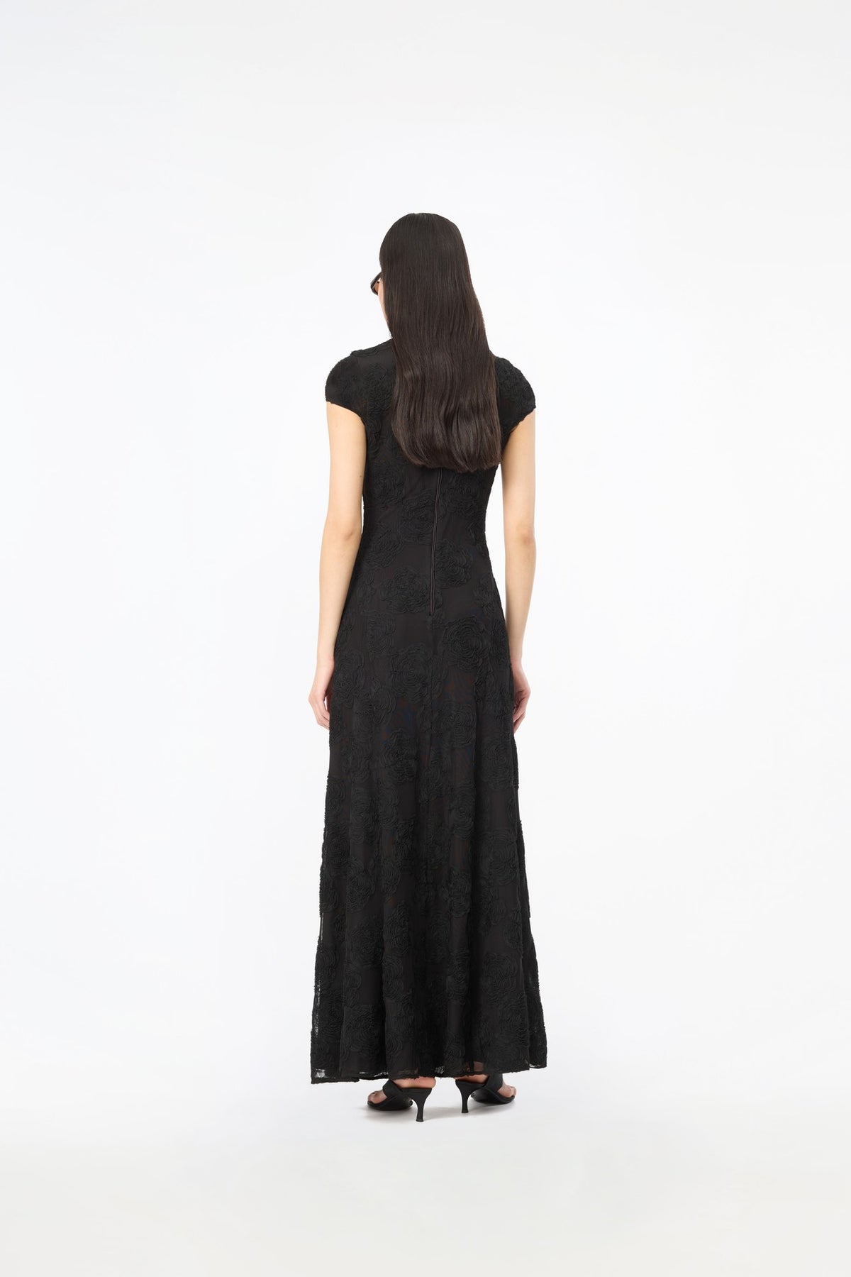 FLOWER MESH MAXI DRESS BLACK