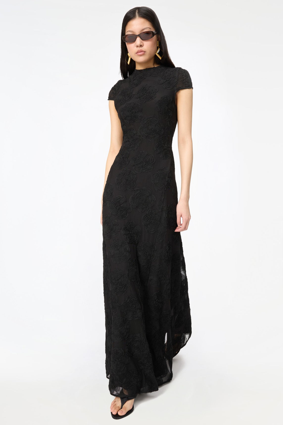 FLOWER MESH MAXI DRESS BLACK