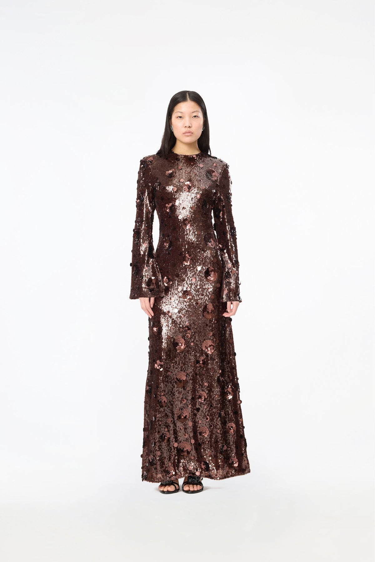 SEQUINS MAXI DRESS CHICORY COFFEE
