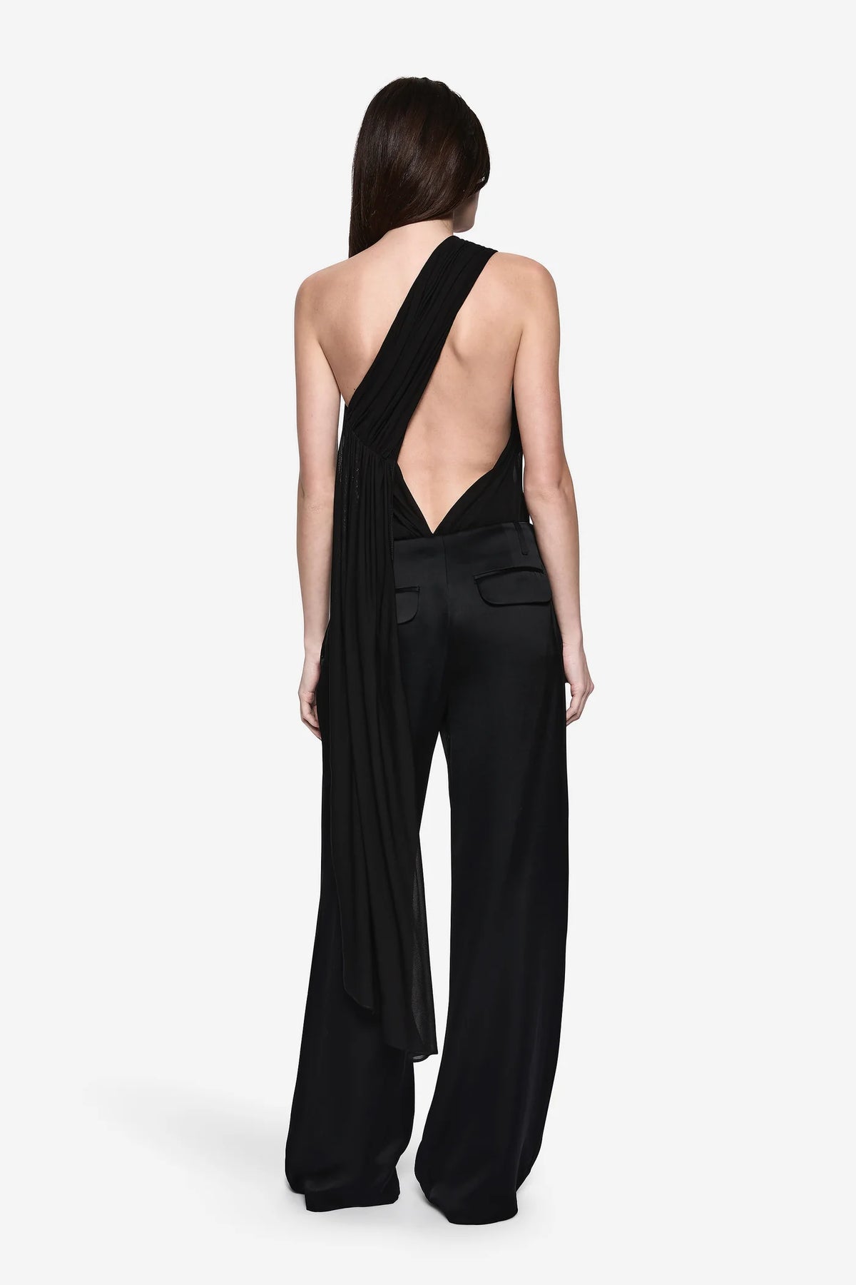 DRAPE JERSEY BODYSUIT IN BLACK