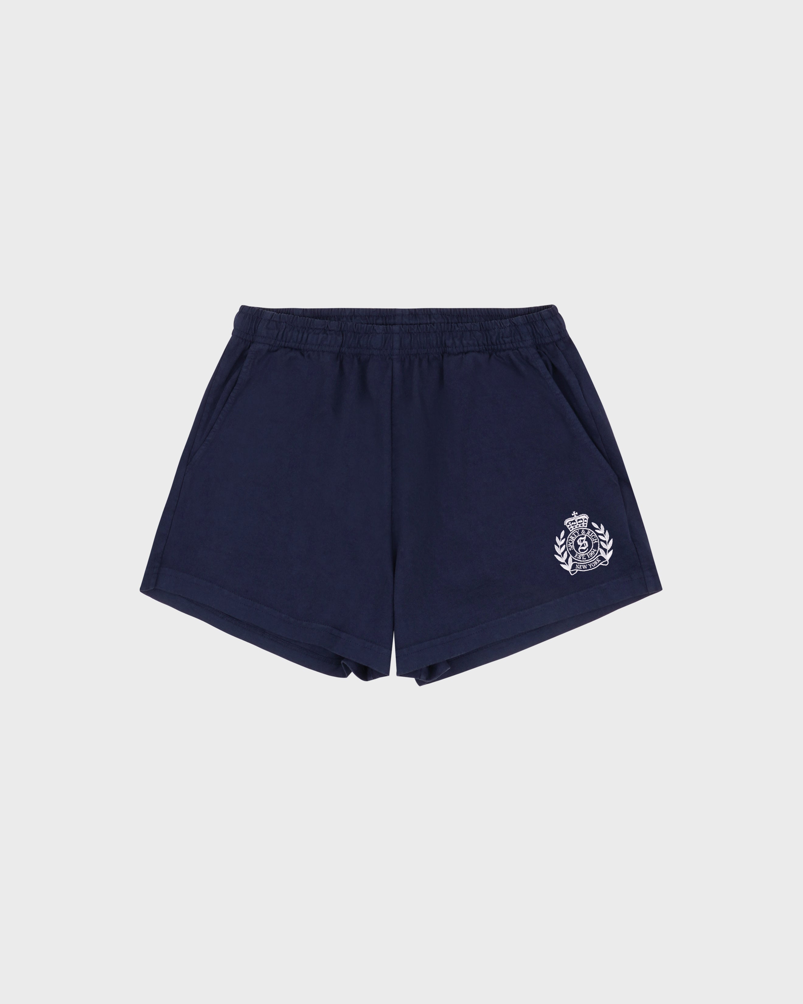 NY CREST EMBROIDERED DISCO SHORT - NAVY