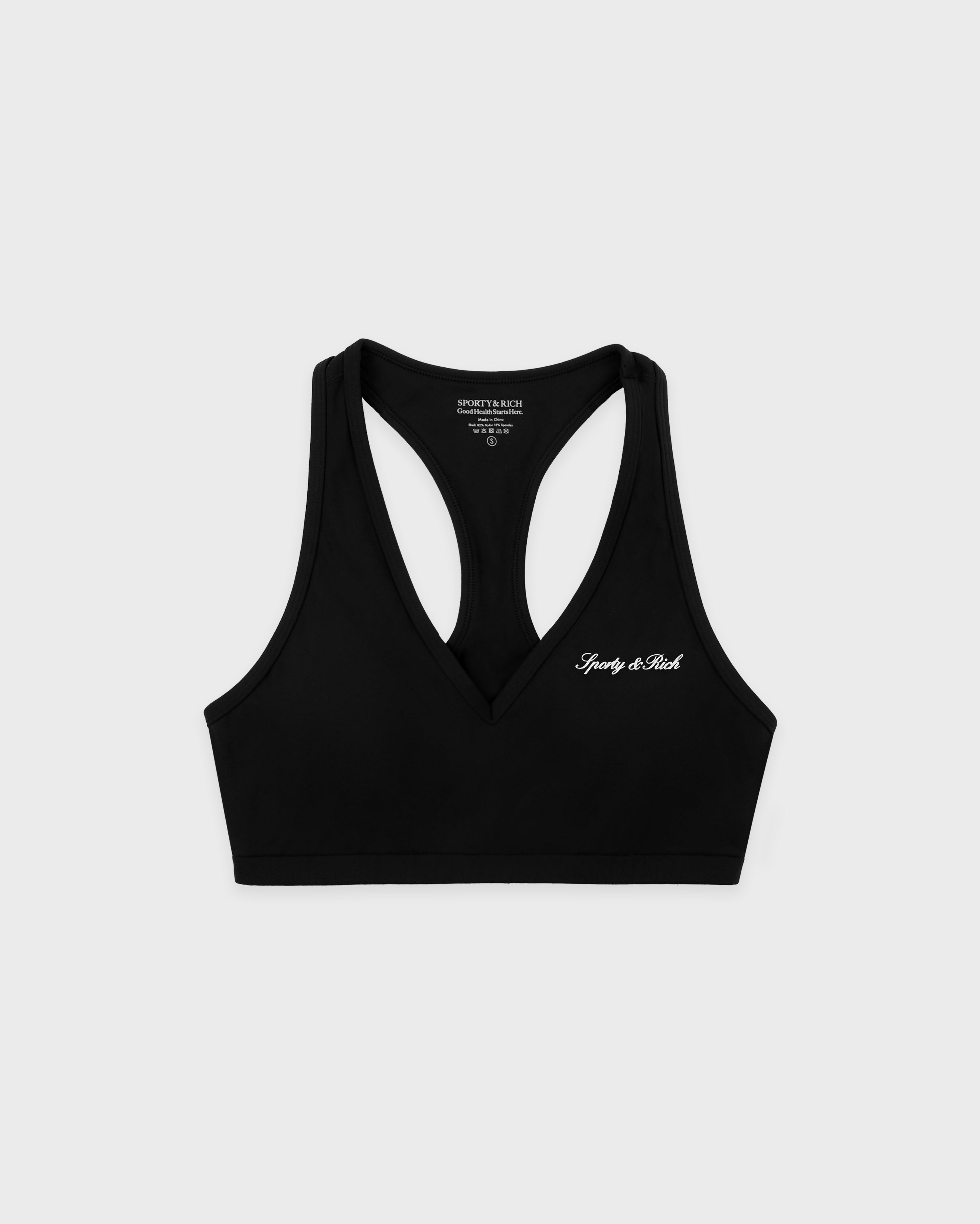 SIGNATURE LOGO V-NECK SPORTS BRA - BLACK