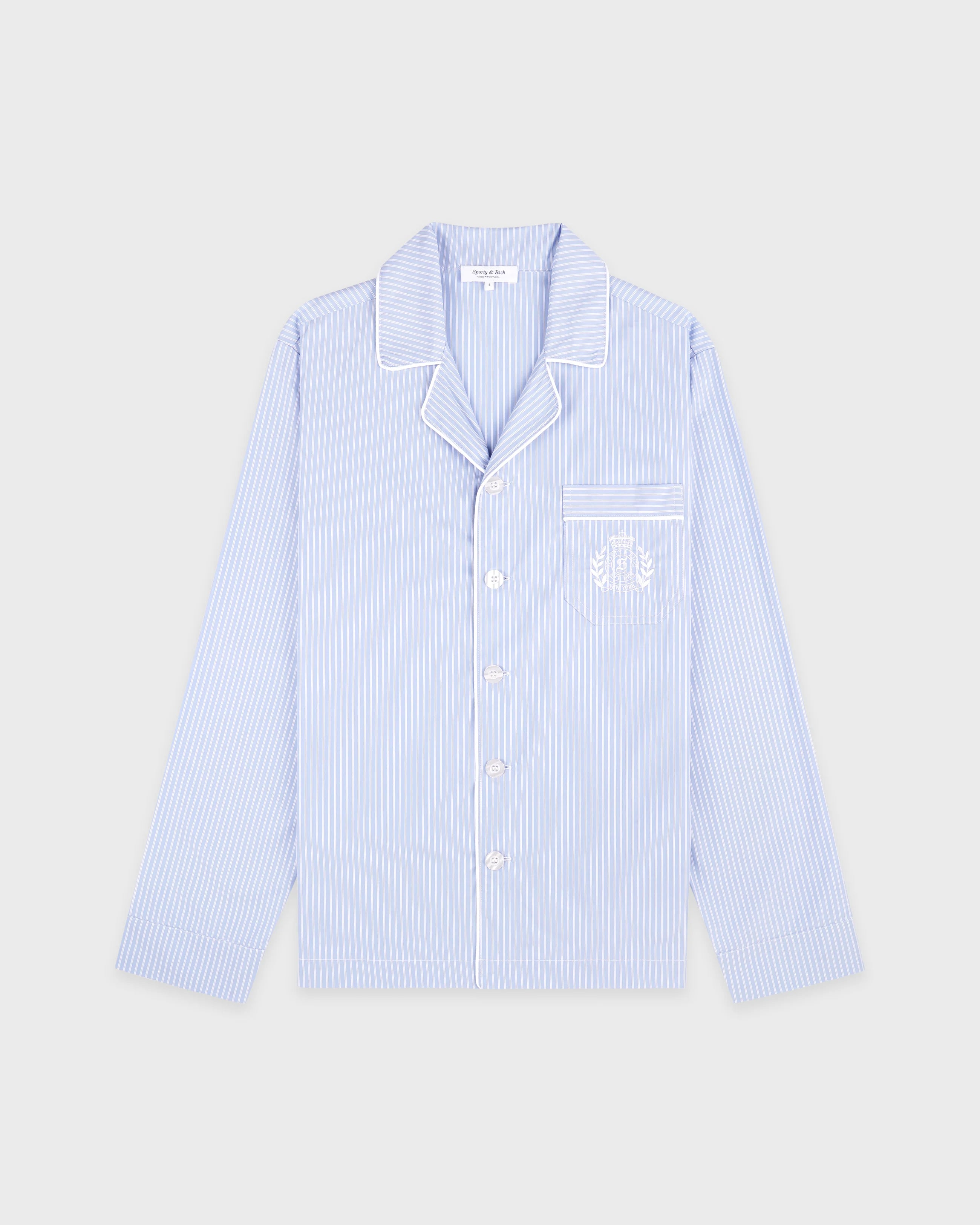 NY CREST PYJAMA SHIRT - BLUE STRIPE WHITE