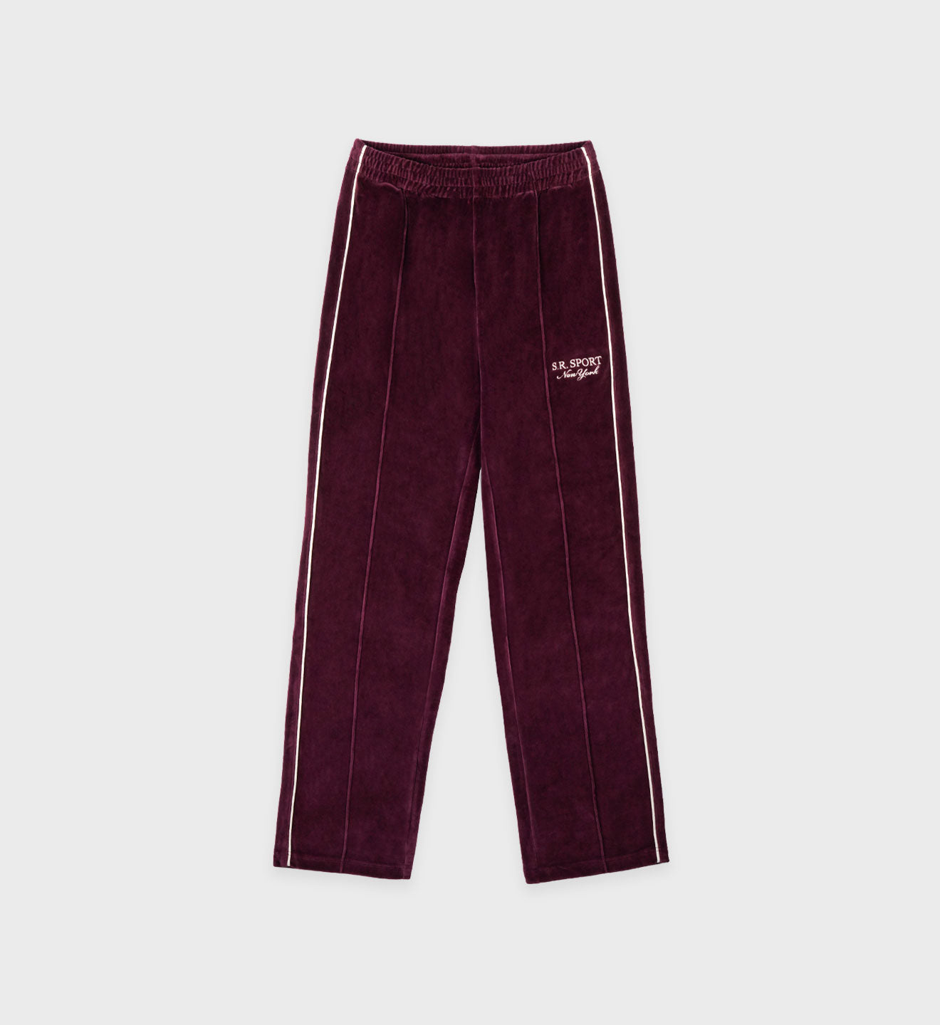 SR SPORT VELOUR TRACK PANTS  MERLOT WHITE