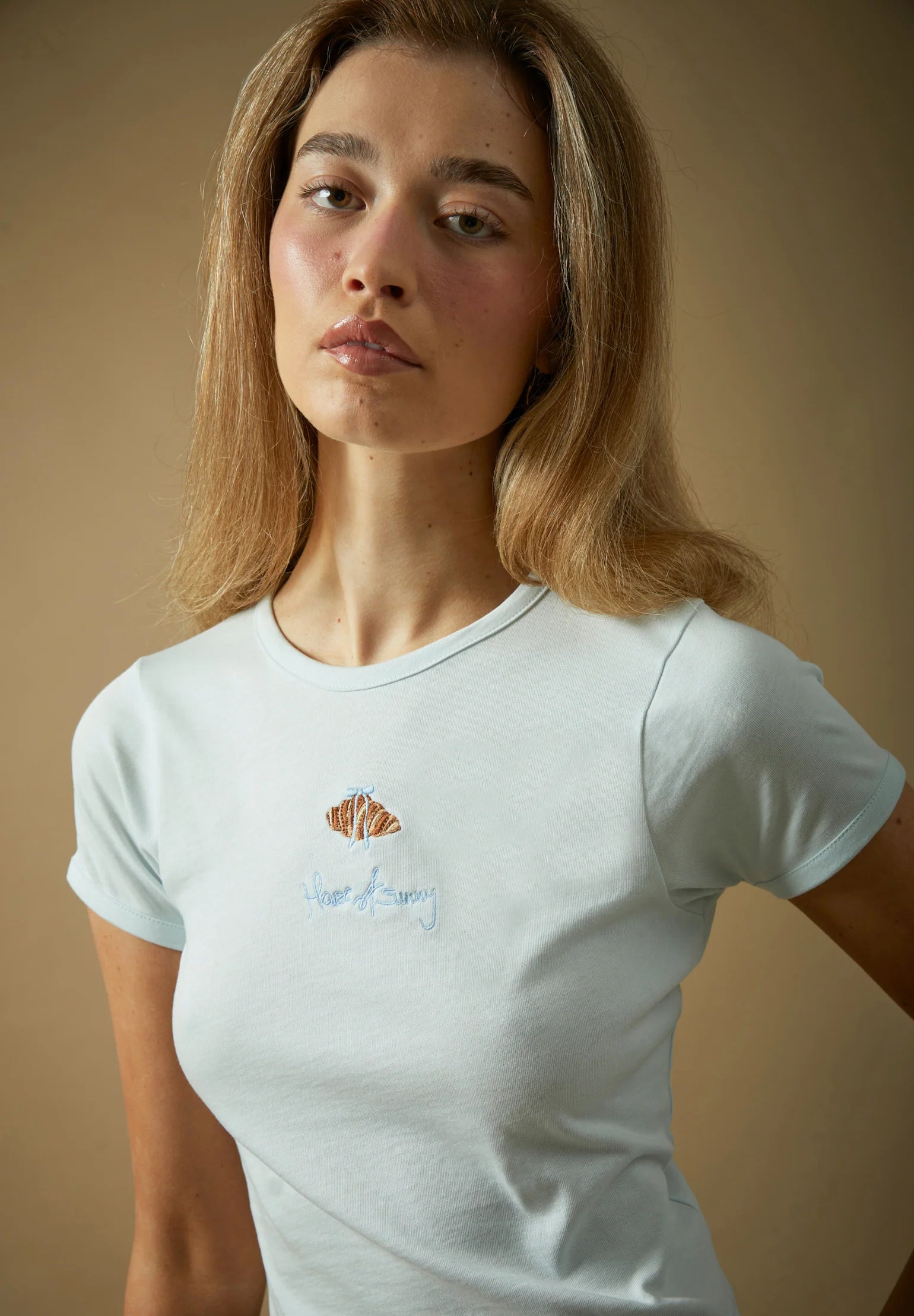 CROISSANT BABY TEE IN SOFT BLUE