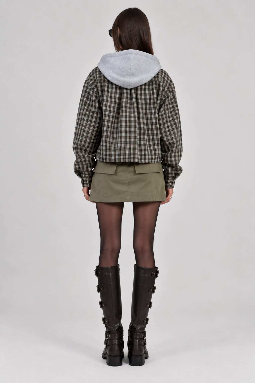 HOODED SHIRT IN BLACK/KHAKI