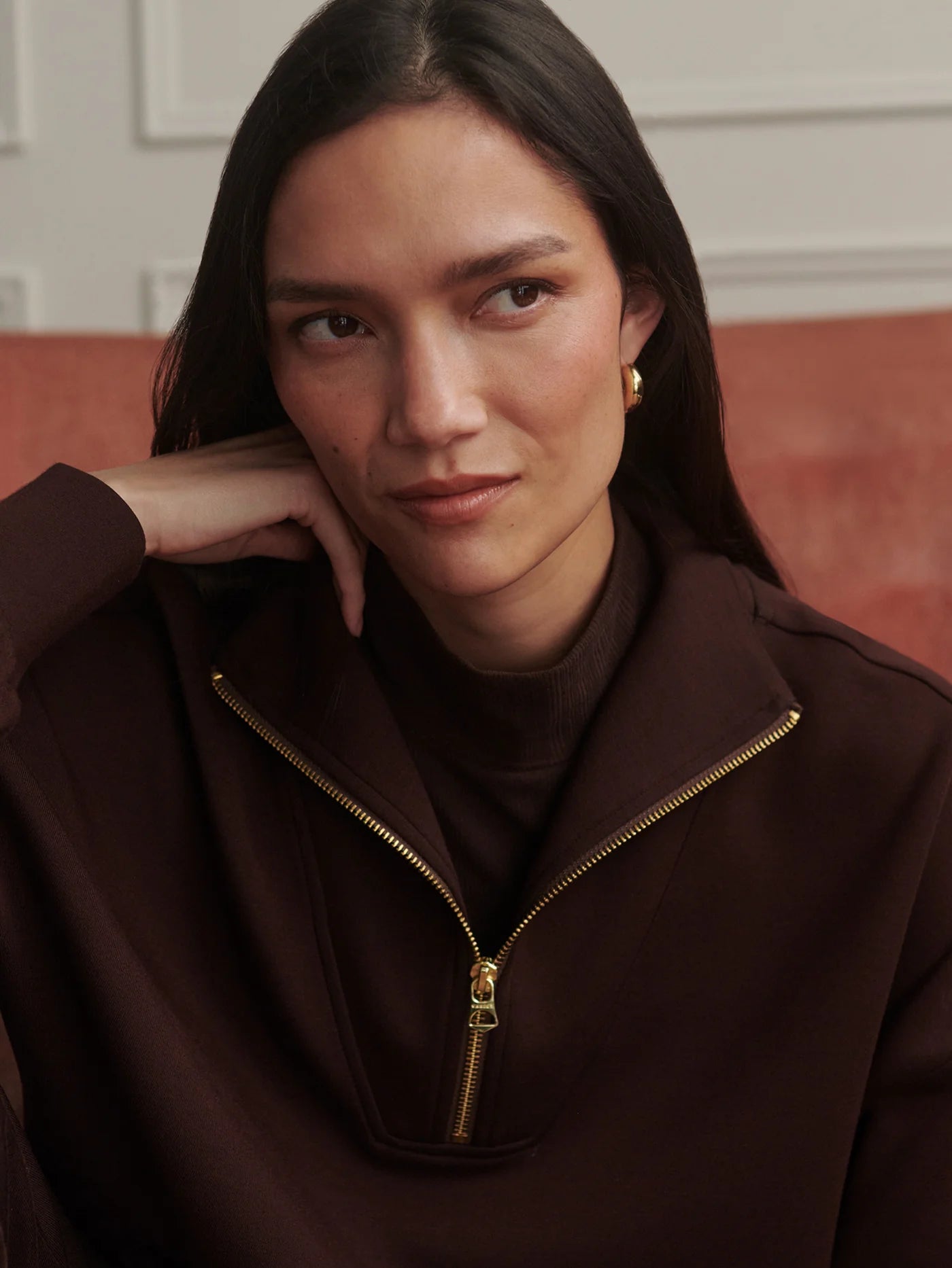 HAWLEY HALF ZIP SWEAT - COFFEE BEAN