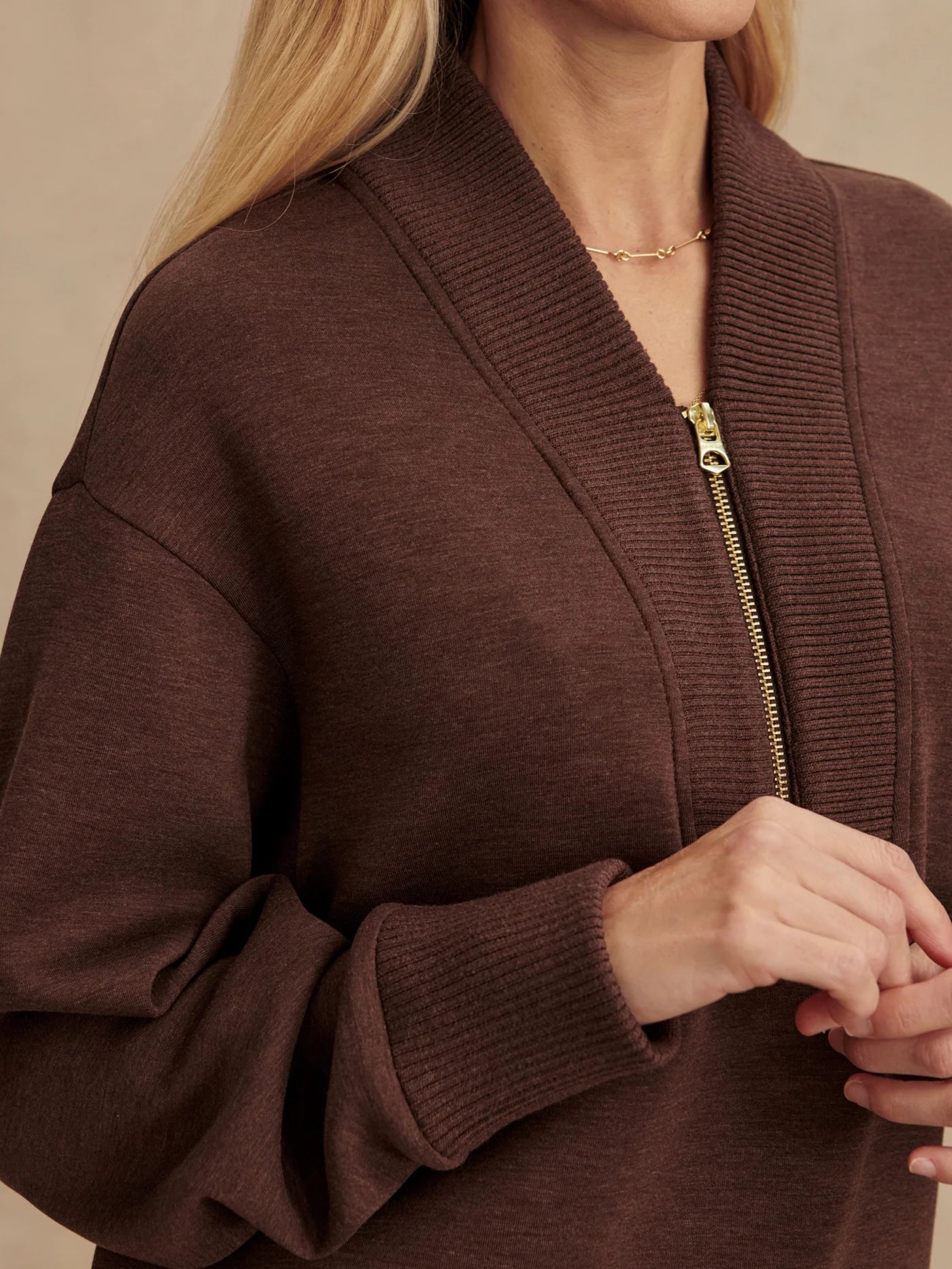 SALLY HALF ZIP SWEAT COFFEE BEAN MARL