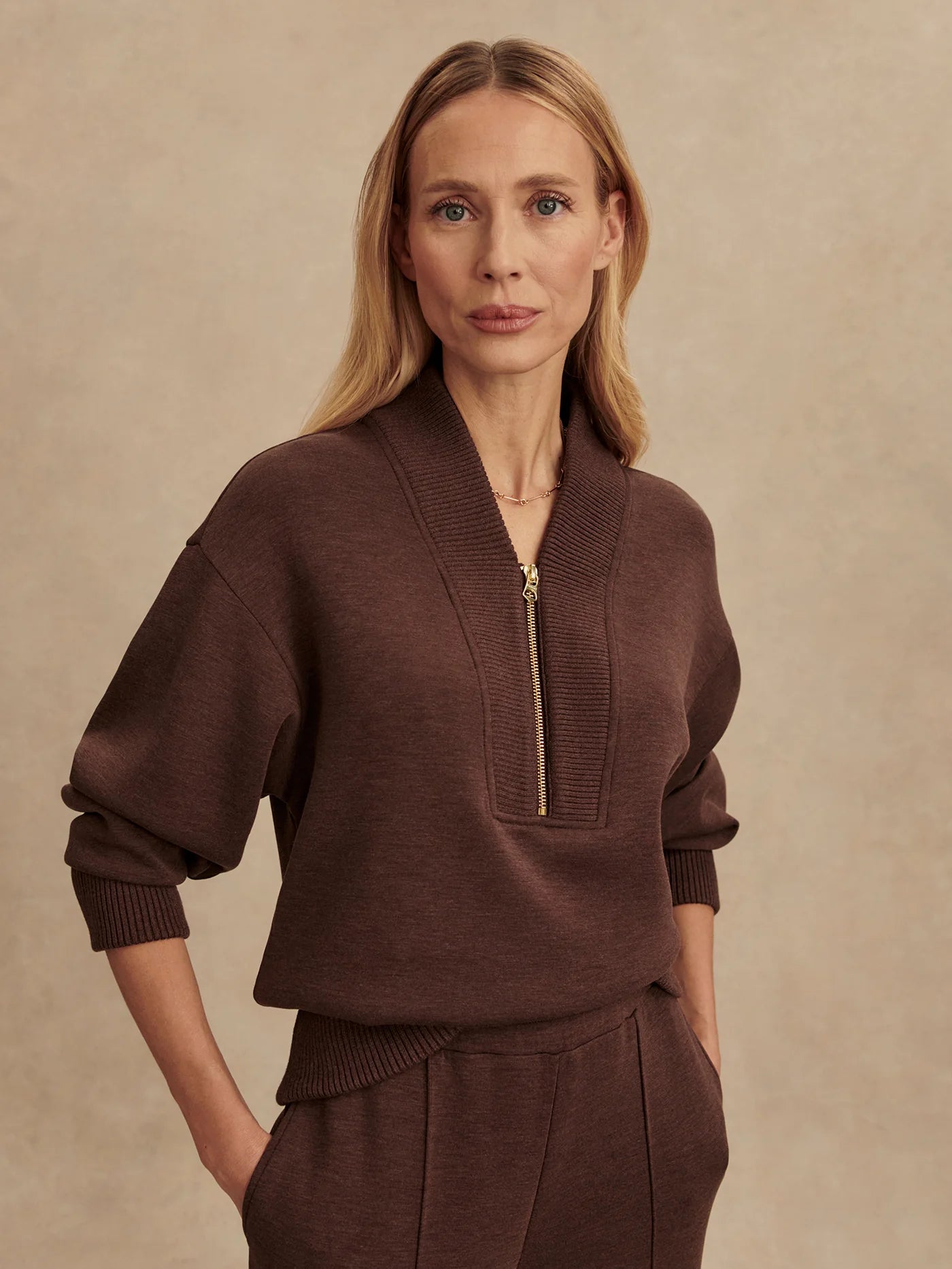 SALLY HALF ZIP SWEAT COFFEE BEAN MARL