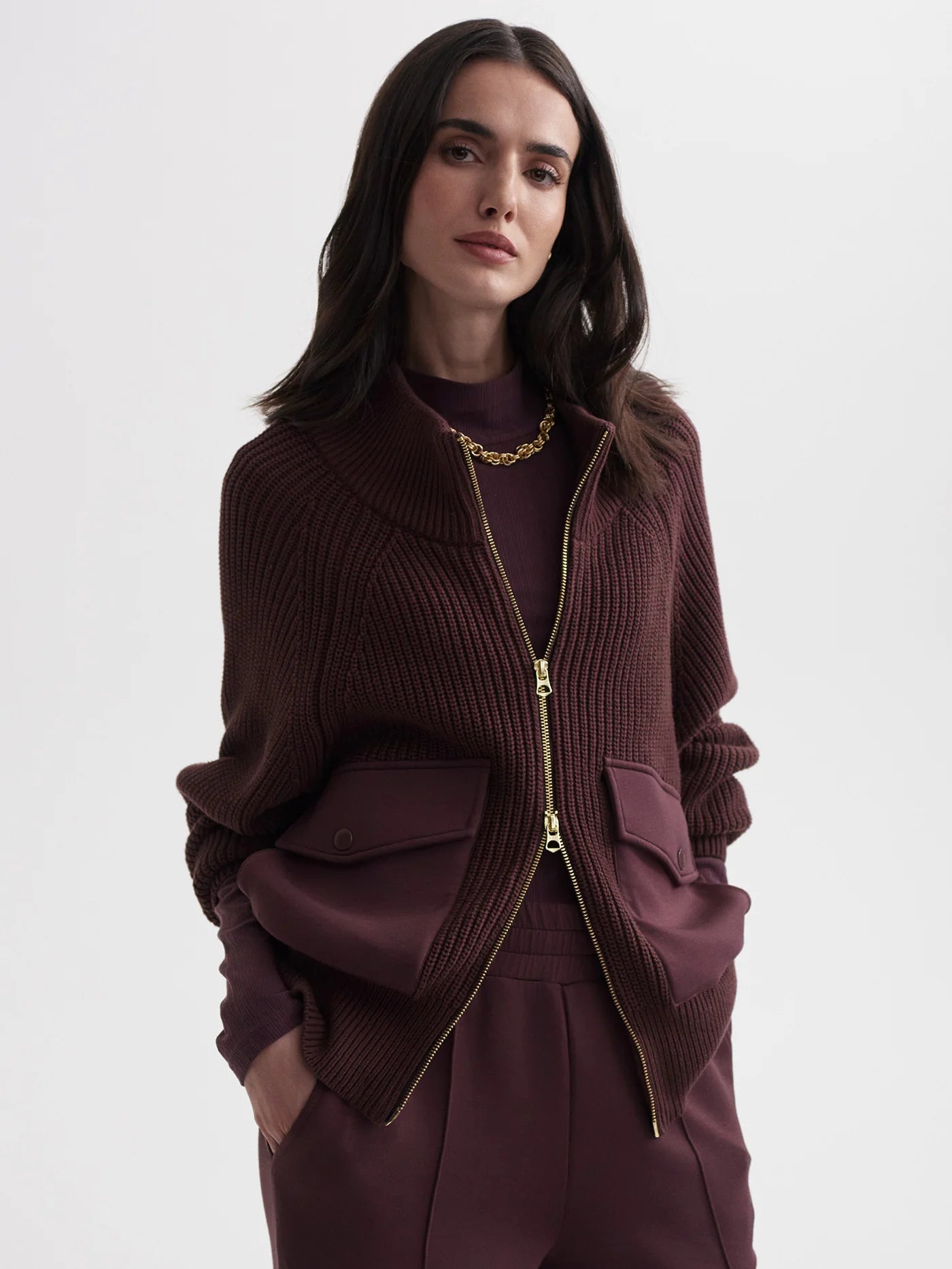 TESSA KNIT JACKET IN DEEP MAHOGANY