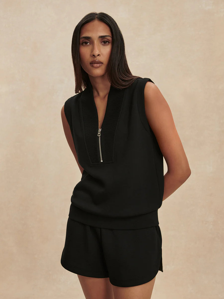 BEAU SLEEVELES HALF ZIP IN BLACK