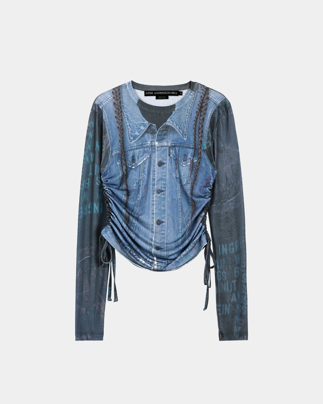 DENIM COLLAGE PRINTED TOP IN DARK NAVY