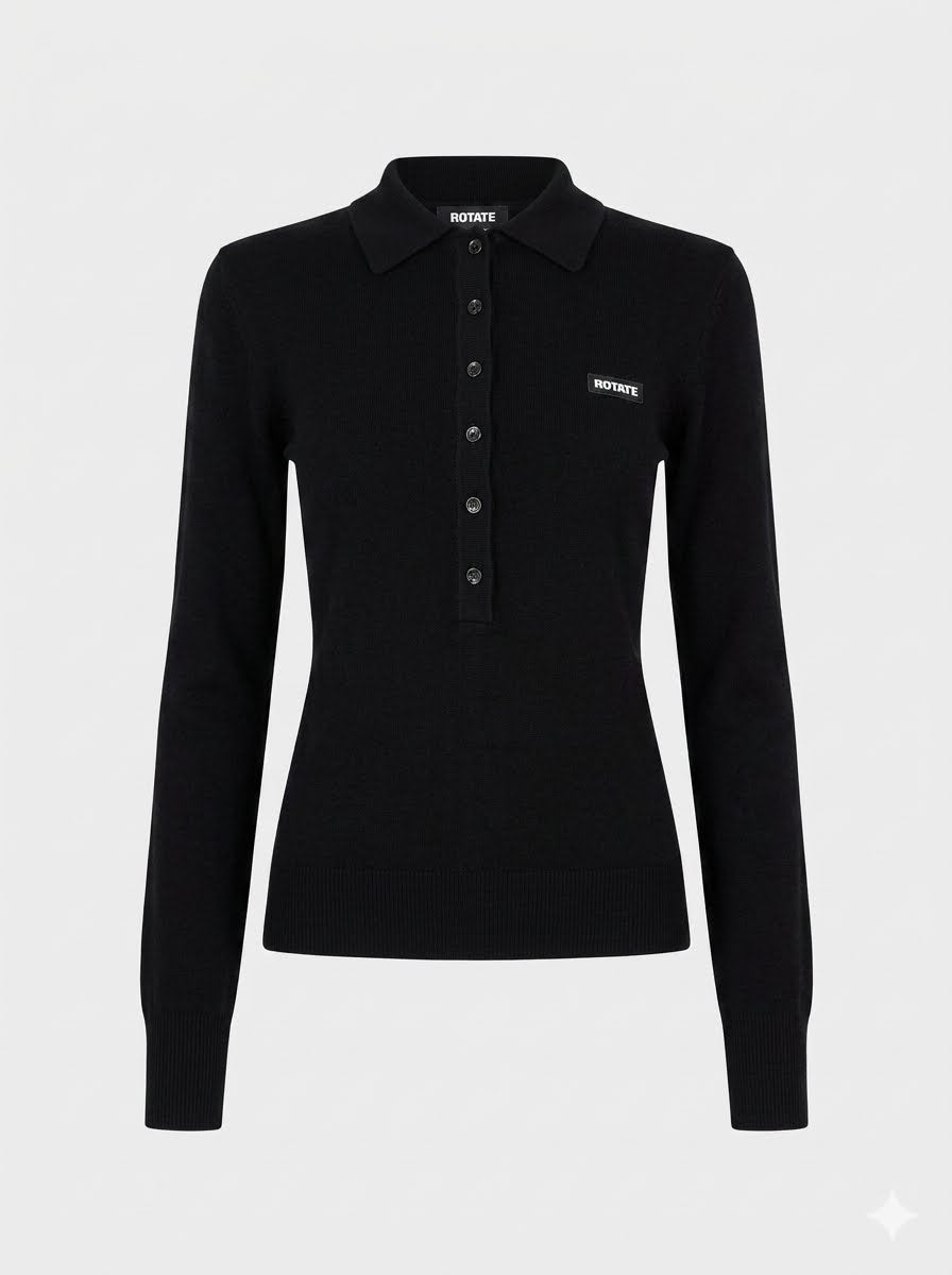 WOOL LONGLEEVE POLO BLACK