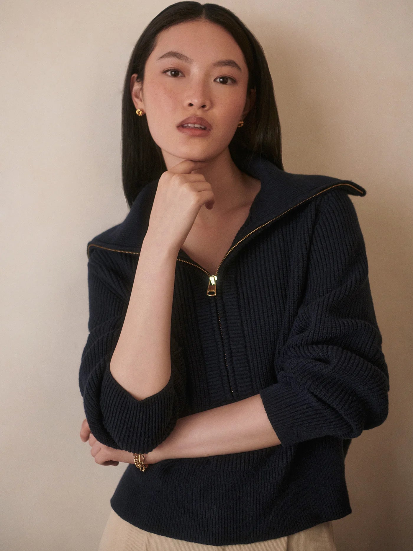 MAURA HALF ZIP RIB KNIT NAVY