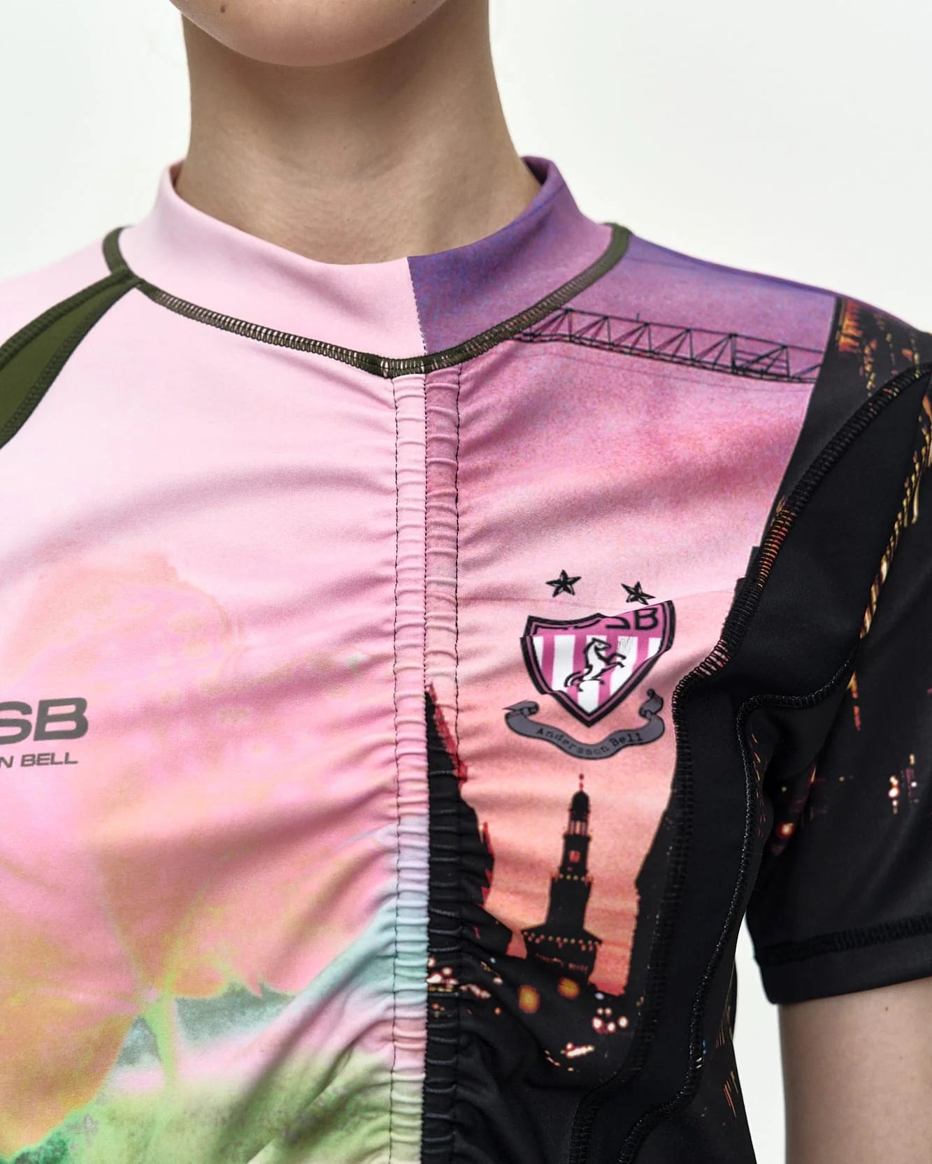 FILM ARCHIVE PRINTED SOCCER JERSEY IN PINK MULTI
