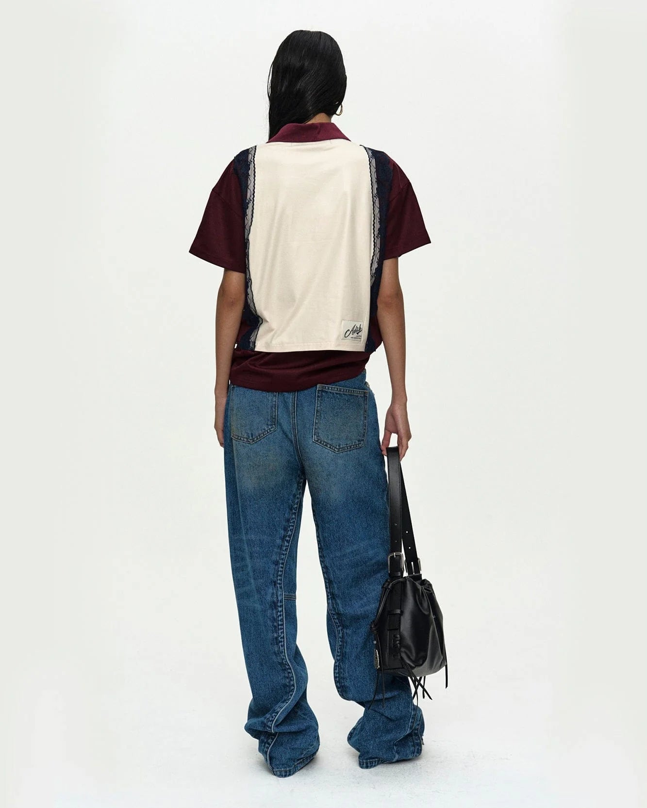 LACE TRIMMED POLO JERSEY TOP