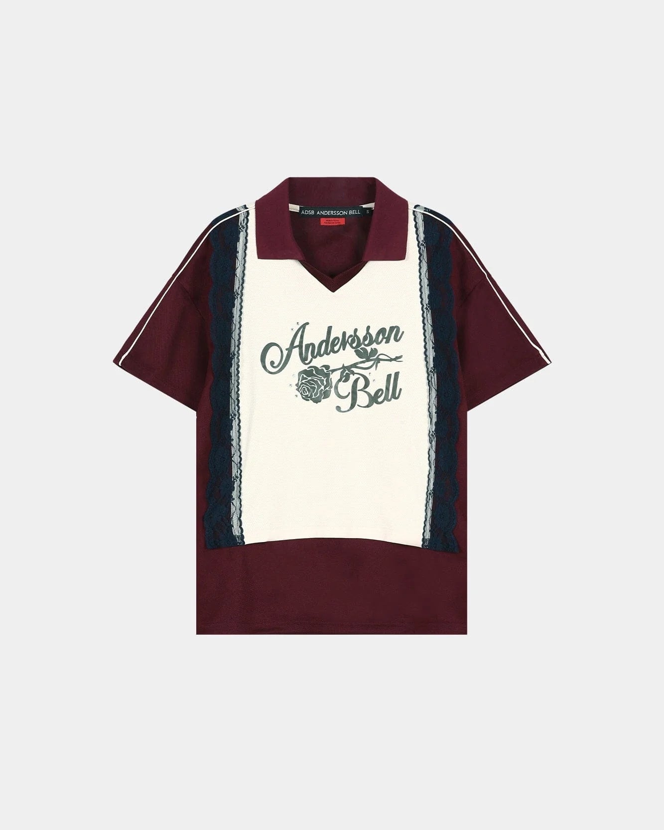 LACE TRIMMED POLO JERSEY TOP