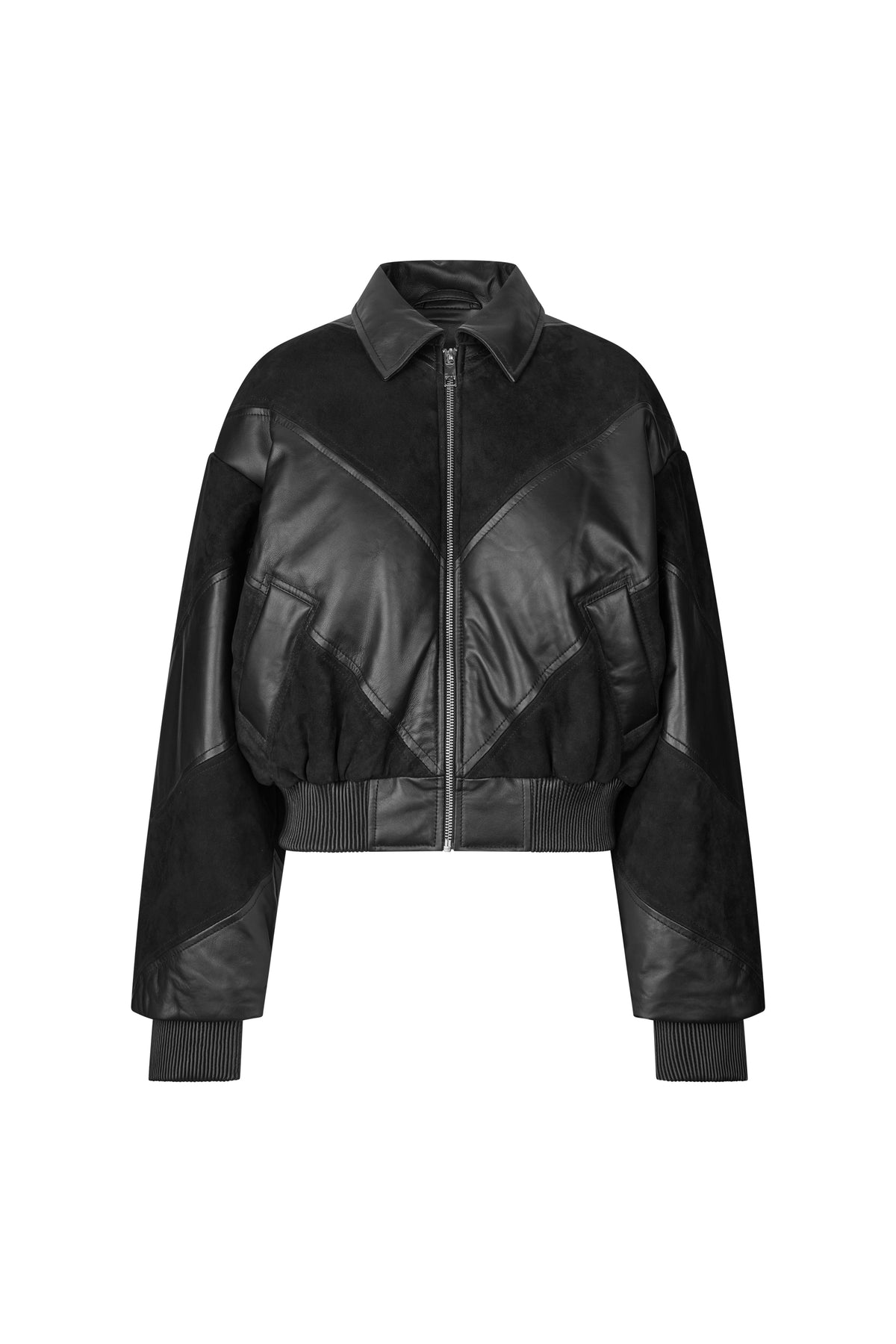 CROPPED LEATHER BOMBER BLACK